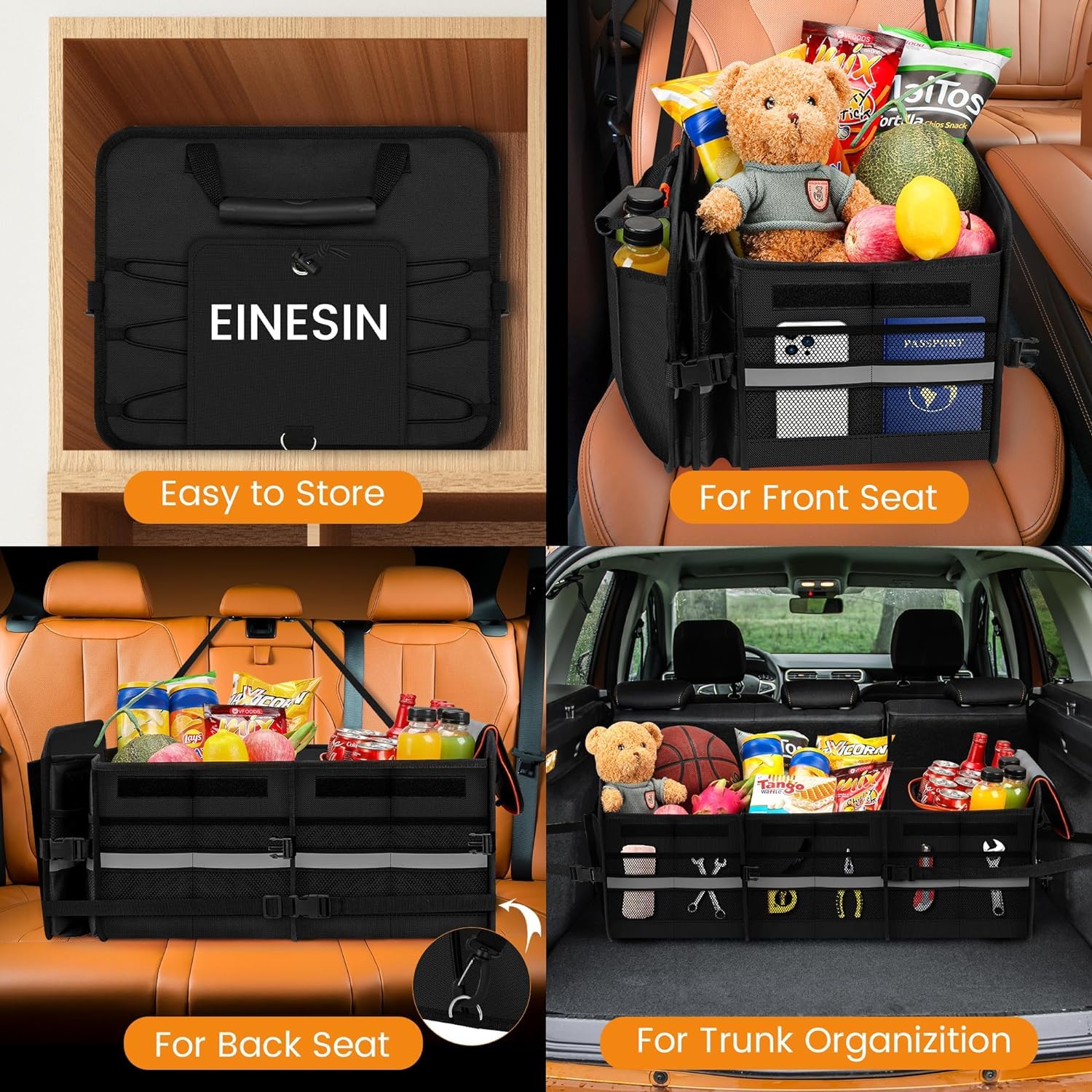 Trunk Organizer Met Ingebouwde Geïsoleerde Lekbestendige Koeltas, Opvouwbare Cargo Organizer Voor Suv Met Antislip Onderste Strips,3 Grote Compartimenten Opvouwbare Waterdichte Draagbare Auto