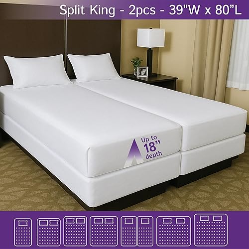 Miniatura 3 de Protector de colchón impermeable Split King (2 piezas) Funda de colchón ajustable con bolsillos profundos, hipoalergénico, transpirable, a prueba