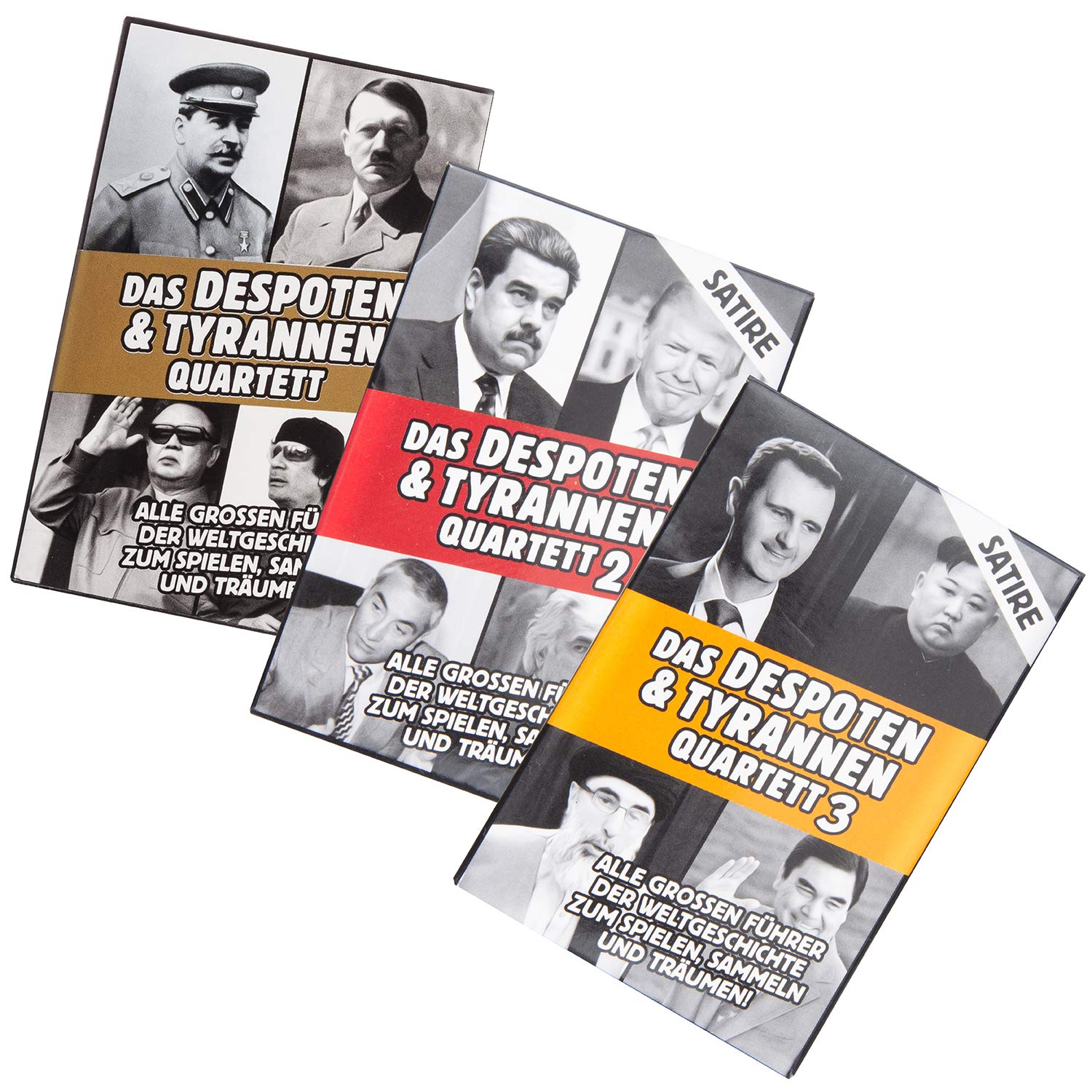 GOODS+GADGETS Tyrannen & Despoten Quartett - Das Diktatoren Kartenspiel die 32 übelsten Führer der Geschichte auf Spielkarten (Komplettset (Alle 3 Varianten))