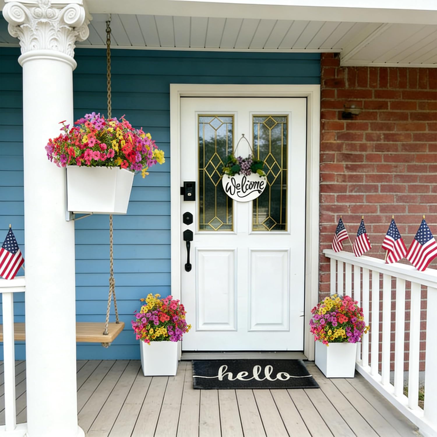 InnoGear Artificial Flowers for Outdoors, 24 Bundles UV Resistant Fake Silk Flowers for Outside Faux Spring Summer Decor Flower for Outdoor Indoor Garden Home Decoration Porch Patio (Mixed 4 Colors)