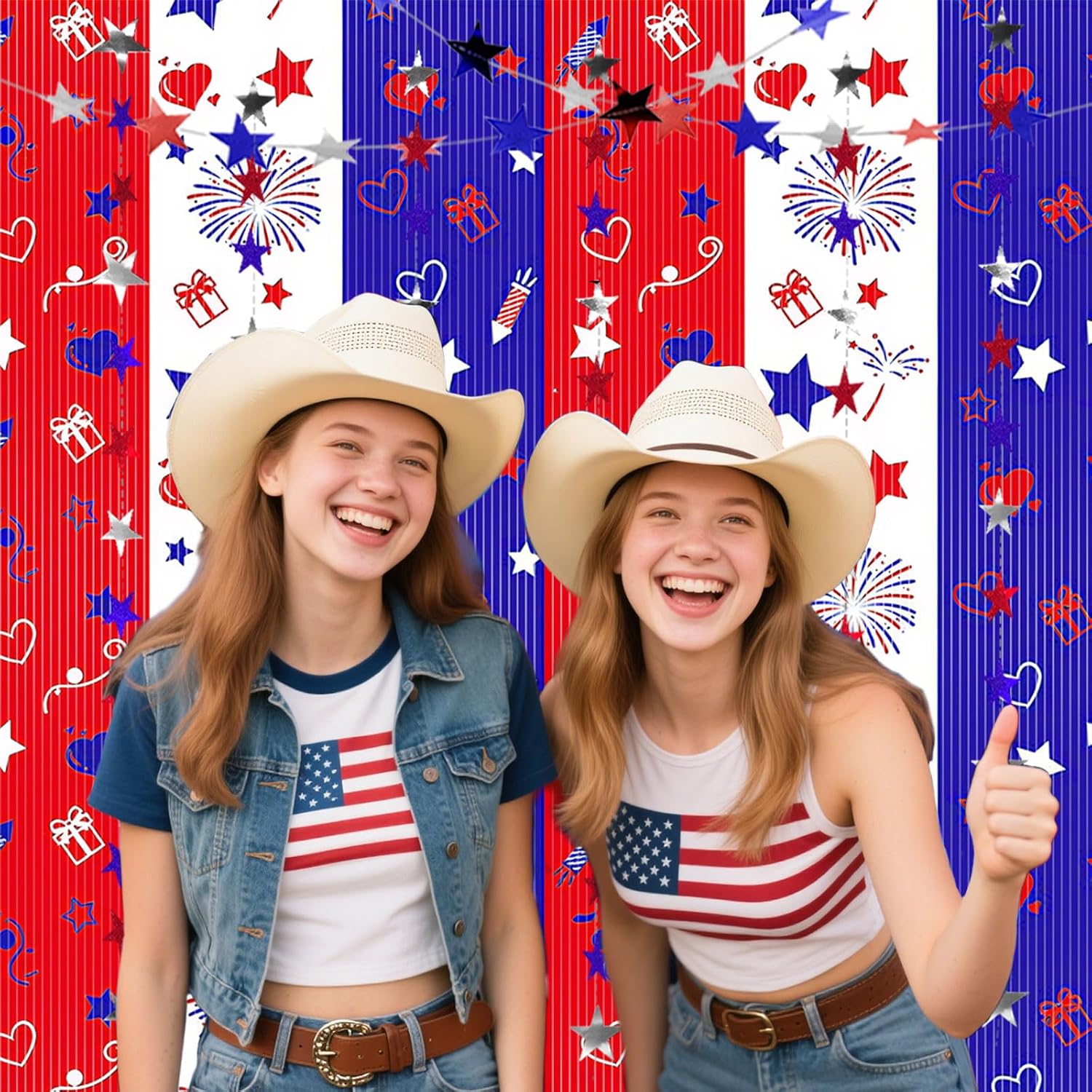 4th of July Decorations 2 Pack Tinsel Foil Fringe Curtains and 2 Pack Garlands Classical Red White Blue Fourth of July Photo Backdrop Streamers for Memorial Day Independence Day Patriotic Party Decor