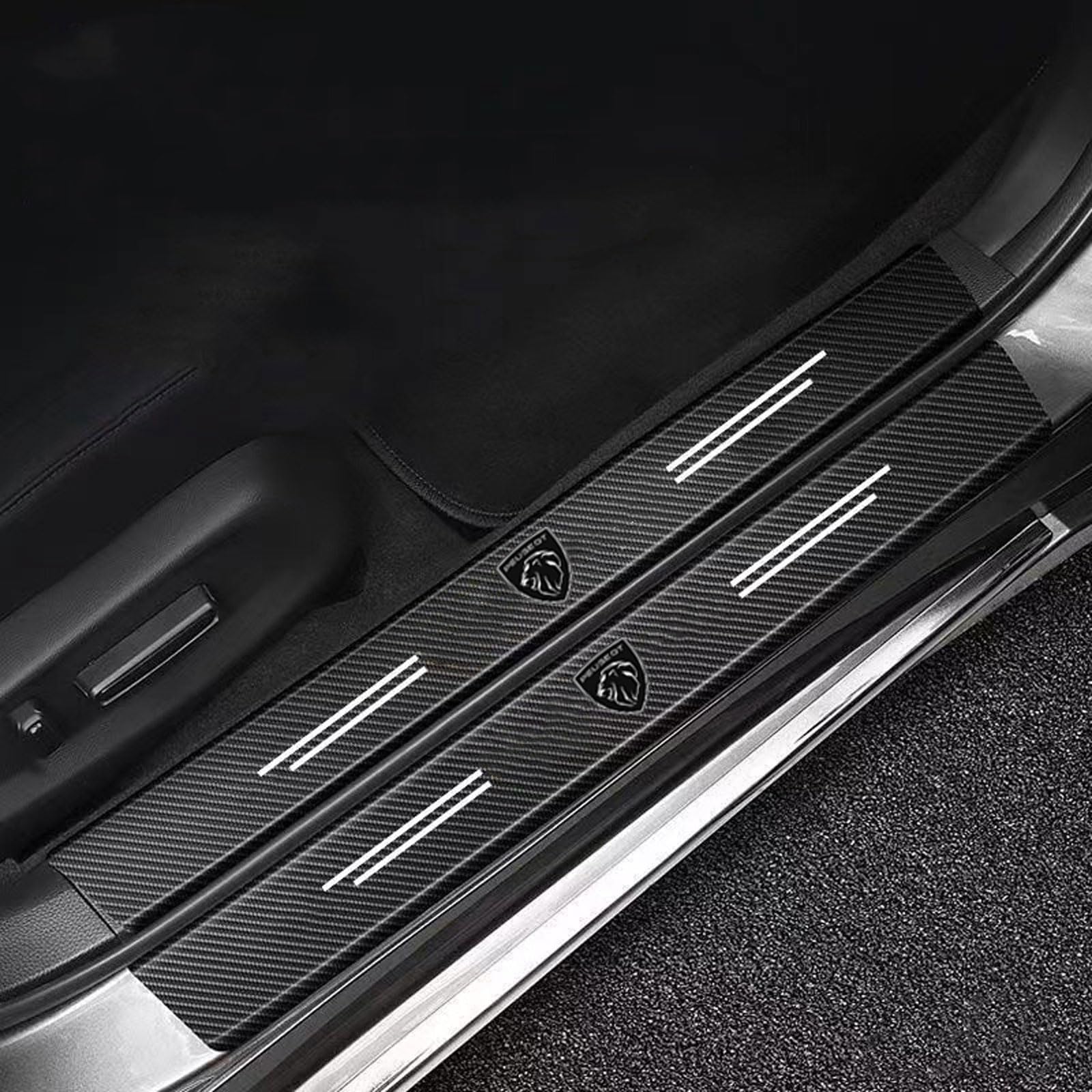Ridgoel C 4Pcs Ar Door Sill Protective Accessories For Peugeot 208 2008 207 301 308 408 4008 508 5008 Rifter, Arbon Fiber Ar Kick Plates Automobile Threshold Steps Scuff Plate Over