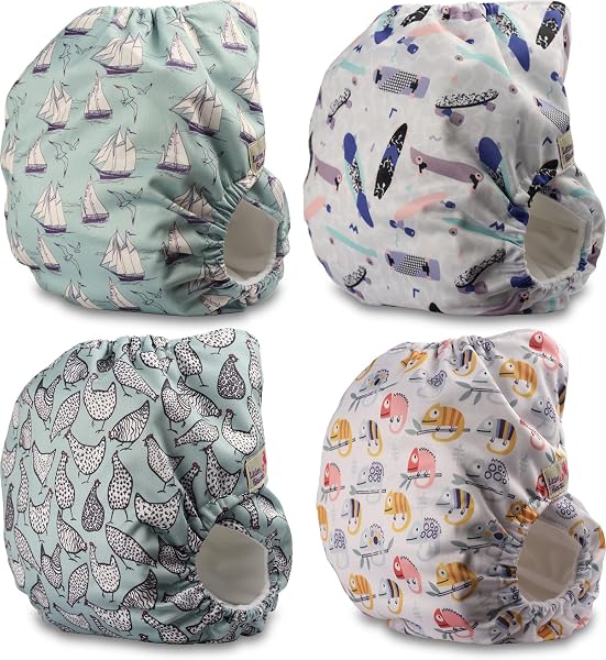 Littles & Bloomz Lot de 4 Couches Réutilisables Lavable pour Bébé avec Fermeture Crochet et Boucle, FLV2-0405 - 3