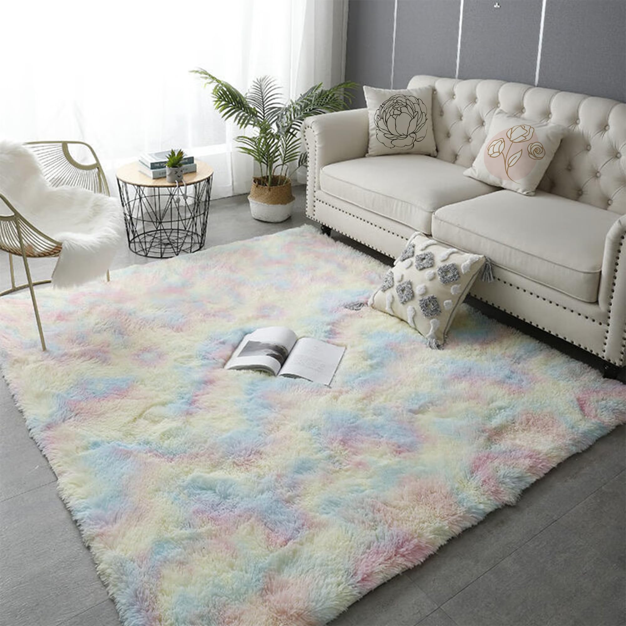 Tapis salon shaggy anti-perte de poils moquette douce et pelucheuse
