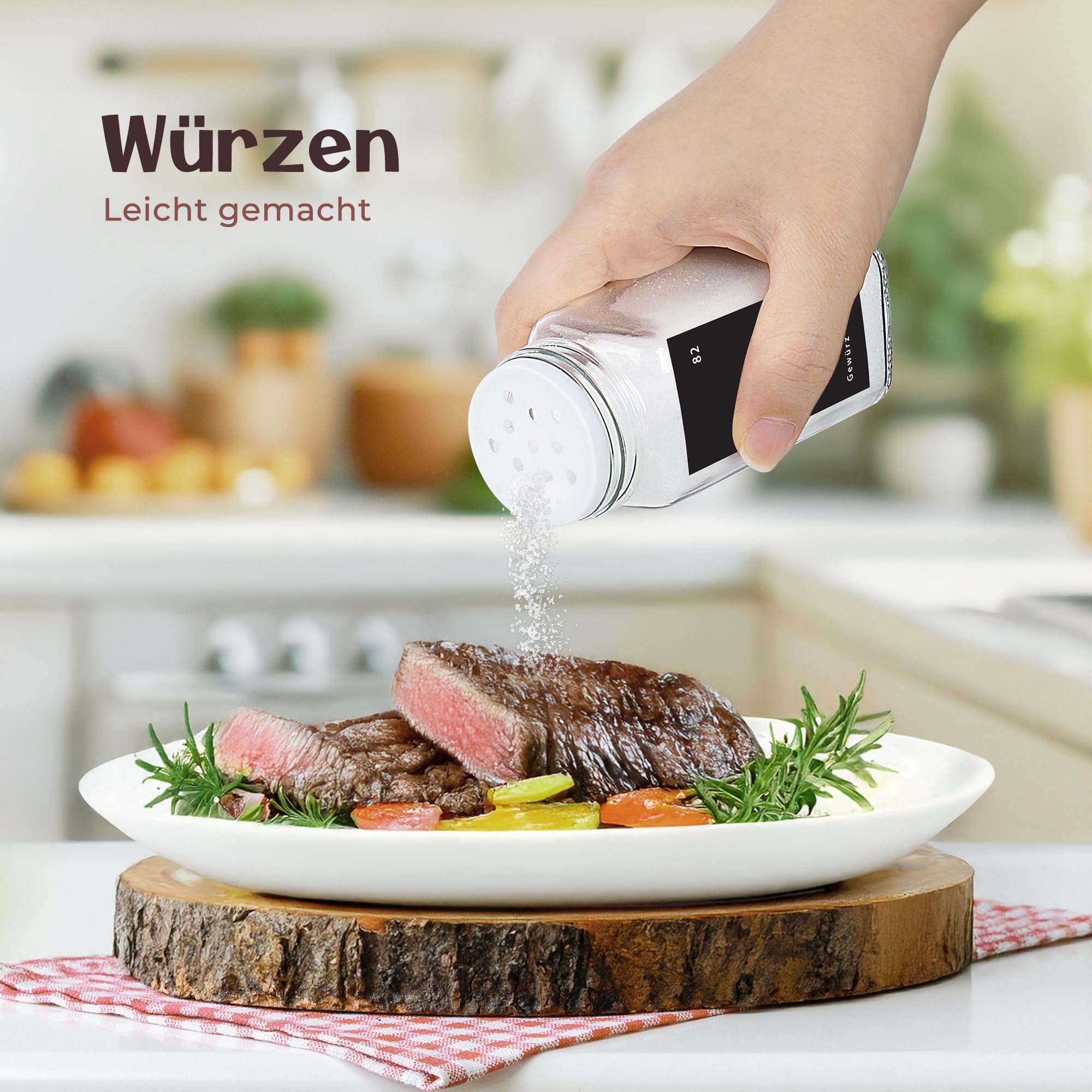 Zestaw 24 słoików na przyprawy, 120 ml, szklane pojemniki na przyprawy z czarnymi pokrywkami, wkładkami do shakerów, etykietami, lejkiem i pędzlem, dozownik przypraw z akcesoriami, do