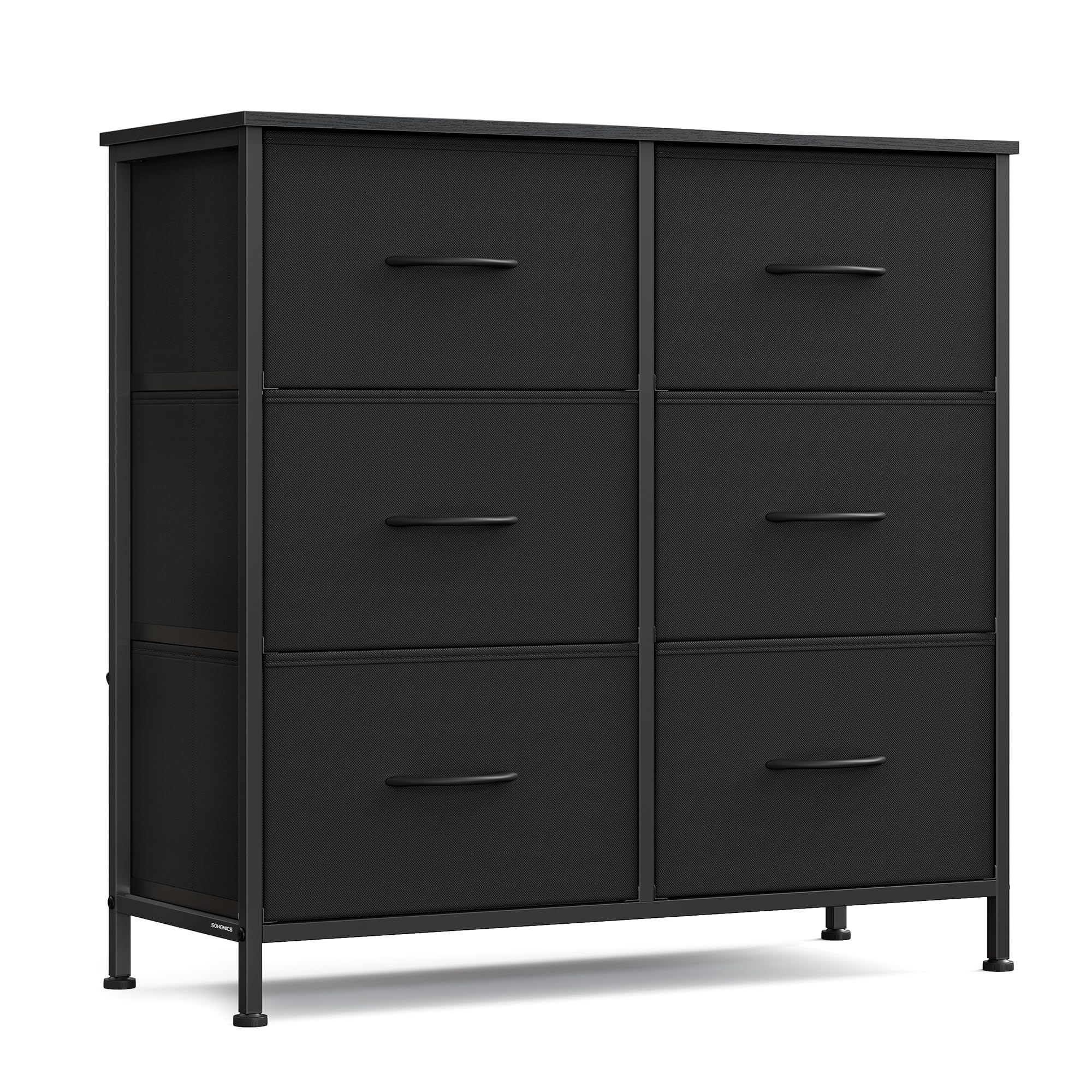 SONGMICS Dresser for Bedroom, Chest of Drawers, Steel, MDF, 6 Non-Woven Fabric Drawers, Storage Organizer Unit, Closet, Entryway, Ink Black and Ebony Black ULGS123BH03