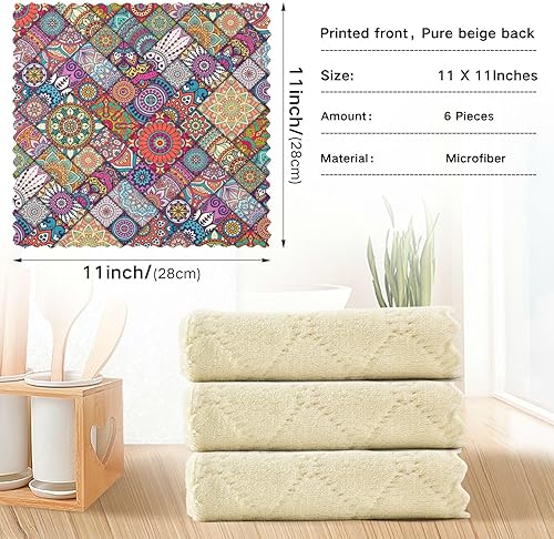 Miniatura 3 de FRODOTGV Ethnic Floral Pattern 6 Pack Quick Dry Dish Clothes for Washing Dishes Decor Soft Microfiber Absorbant Towel for Bathroom Table