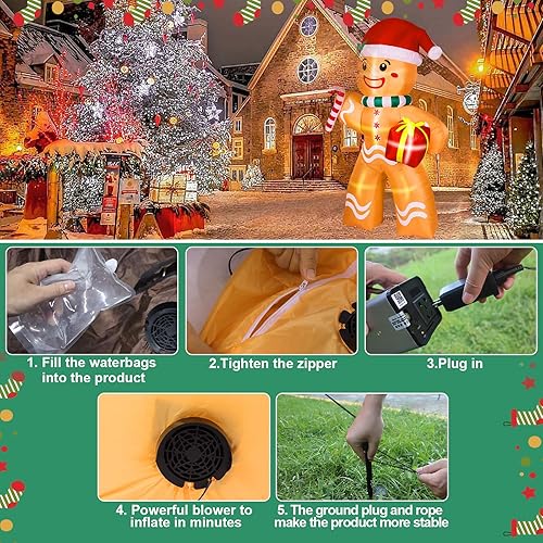 Miniatura 4 de Lumiwind Decoraciones inflables de hombre de jengibre de 8 pies, decoración de patio inflable con luces LED integradas, decoración de fiesta de