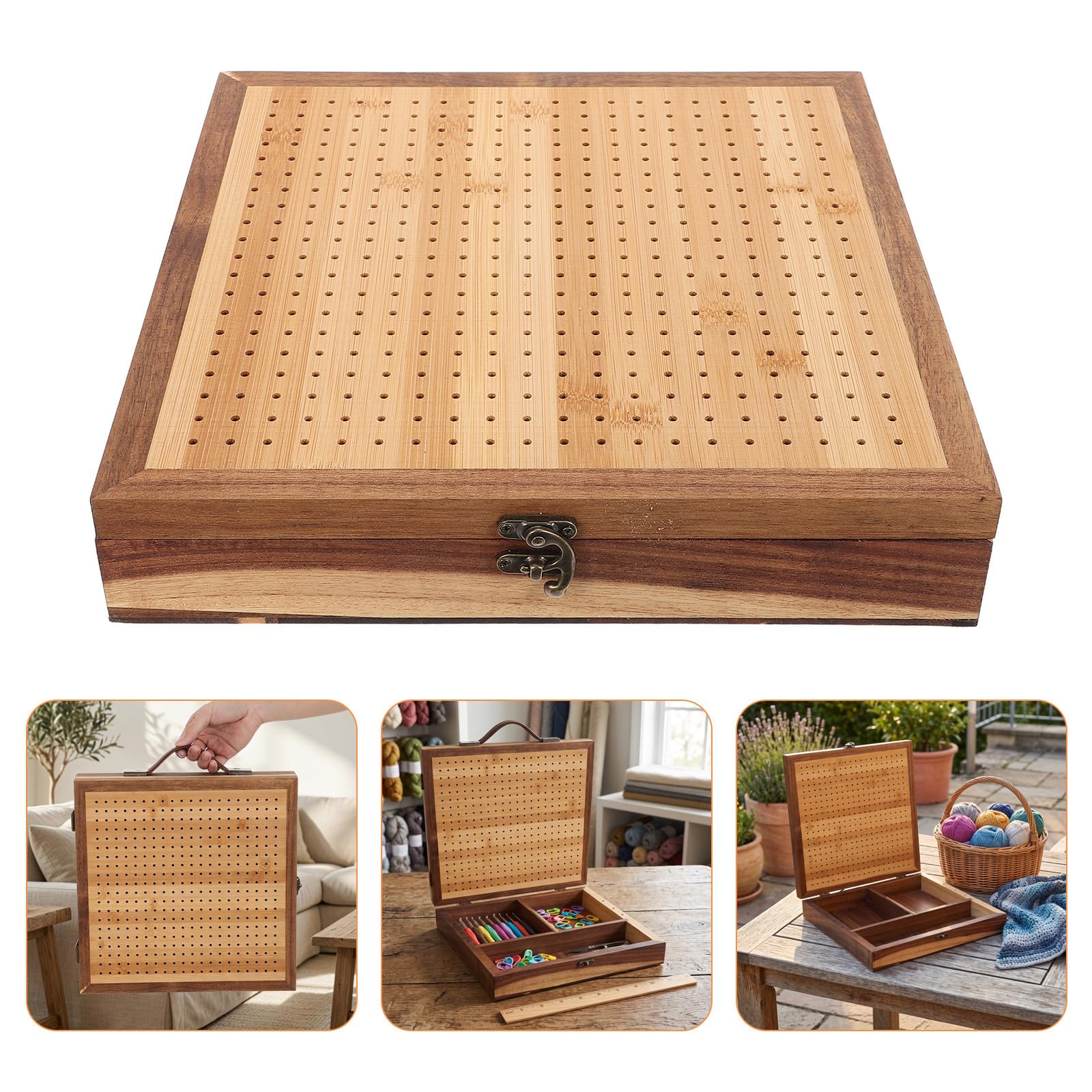 ULTECHNOVO Tabla Moldeadora para Ganchillo con Asa Portátil y Cajón de Almacenamiento, Base de Madera Gruesa con Diseño de Pendiente Ajustable para Proyectos de Tejido DIY