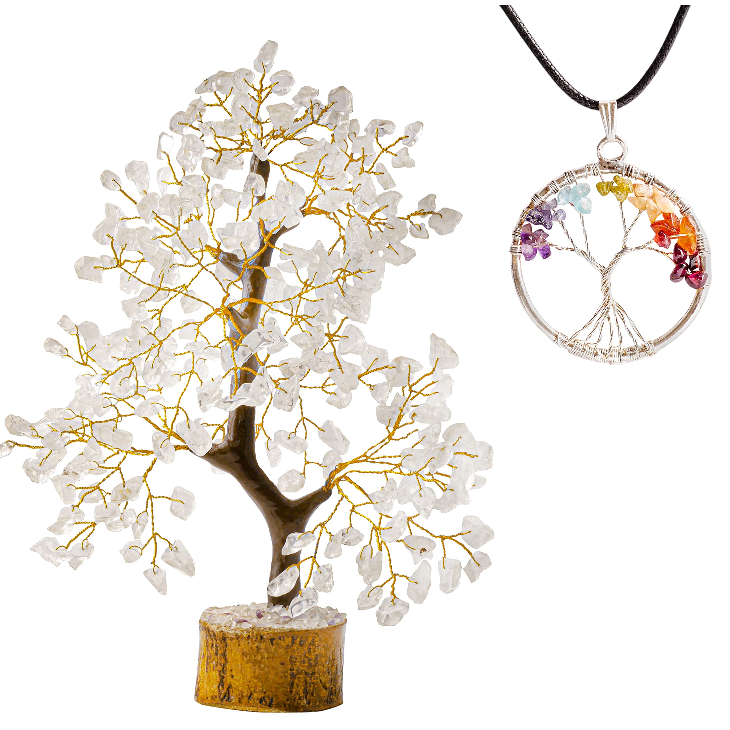 Clear Quartz Money Tree Buddha Bonsai Chakra Healing Good Luck Home Decor Buddha Room Crystal Gift for Women Statues & Figurines Feng Shui Office Spiritual Wealth Joy Happiness Gemstone