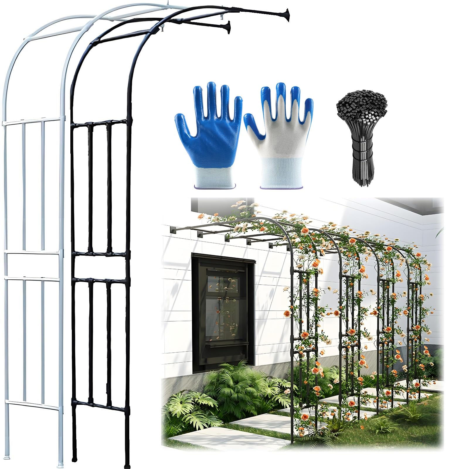 Arco da Giardino su metà Lato, Arco Metallo da Giardino per Rampicanti, Archetto con Rose, Traliccio Arbor Matrimoni Supporto Fiori, Sostegno Pergolato(White,0.9M*2.4m/2.9FT*7.8FT)