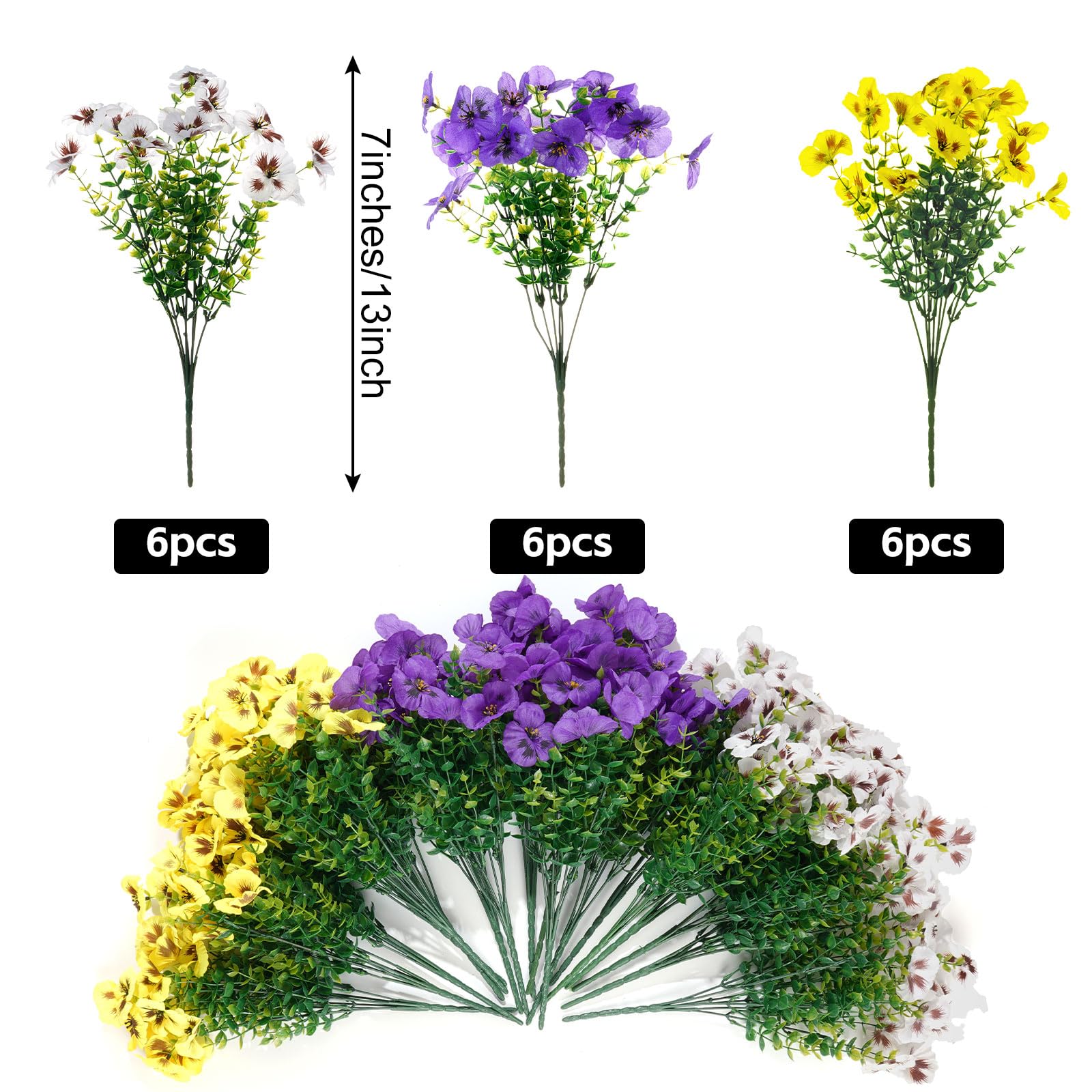 hoyuwak Künstliche Stiefmütterchen Blumen - UV-beständige künstliche Stiefmütterchen Blumen für den Außenbereich, Garten, Terrasse, Pflanzgefäße, keine Wartung, Kunstpflanzen für Heimdekoration