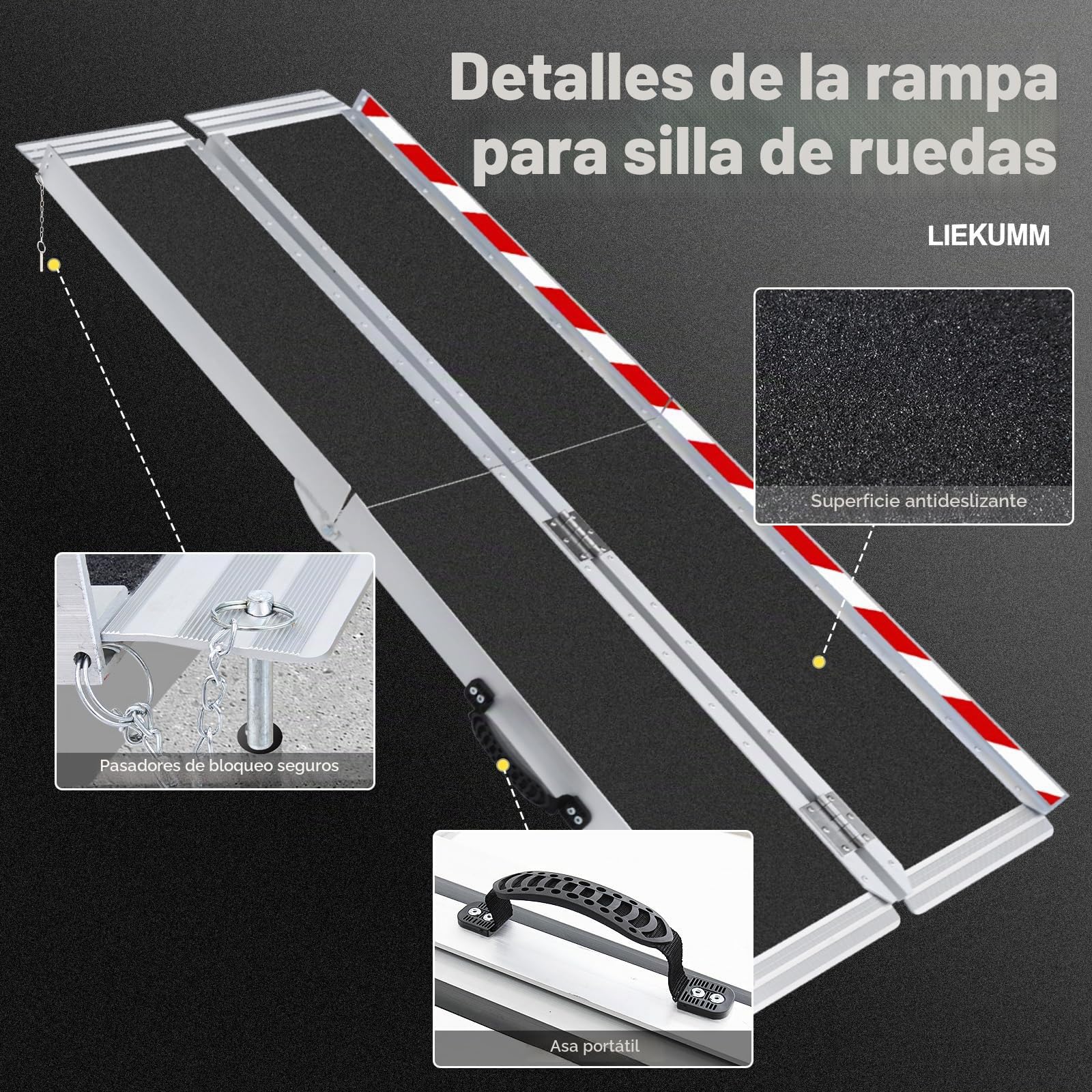 LIEKUMM Rampas para Silla de Ruedas 182,5 cm, Capacidad de Carga 300 kg Aluminio Rampa Antideslizante, Rampa Silla de Ruedas Portátil para Escalera, Escalon, Umbral, Menaje del Hogar
