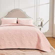 beeweed Couvre Lit Estampé 220x200cm, Dessus de Lit et Couvre Lits 2 Personnes en 100% Microfibre, Couvre Lit Rose avec 2 Taies d'oreiller 50x75cm, Couverture Ete Super Léger en Motif Fleur