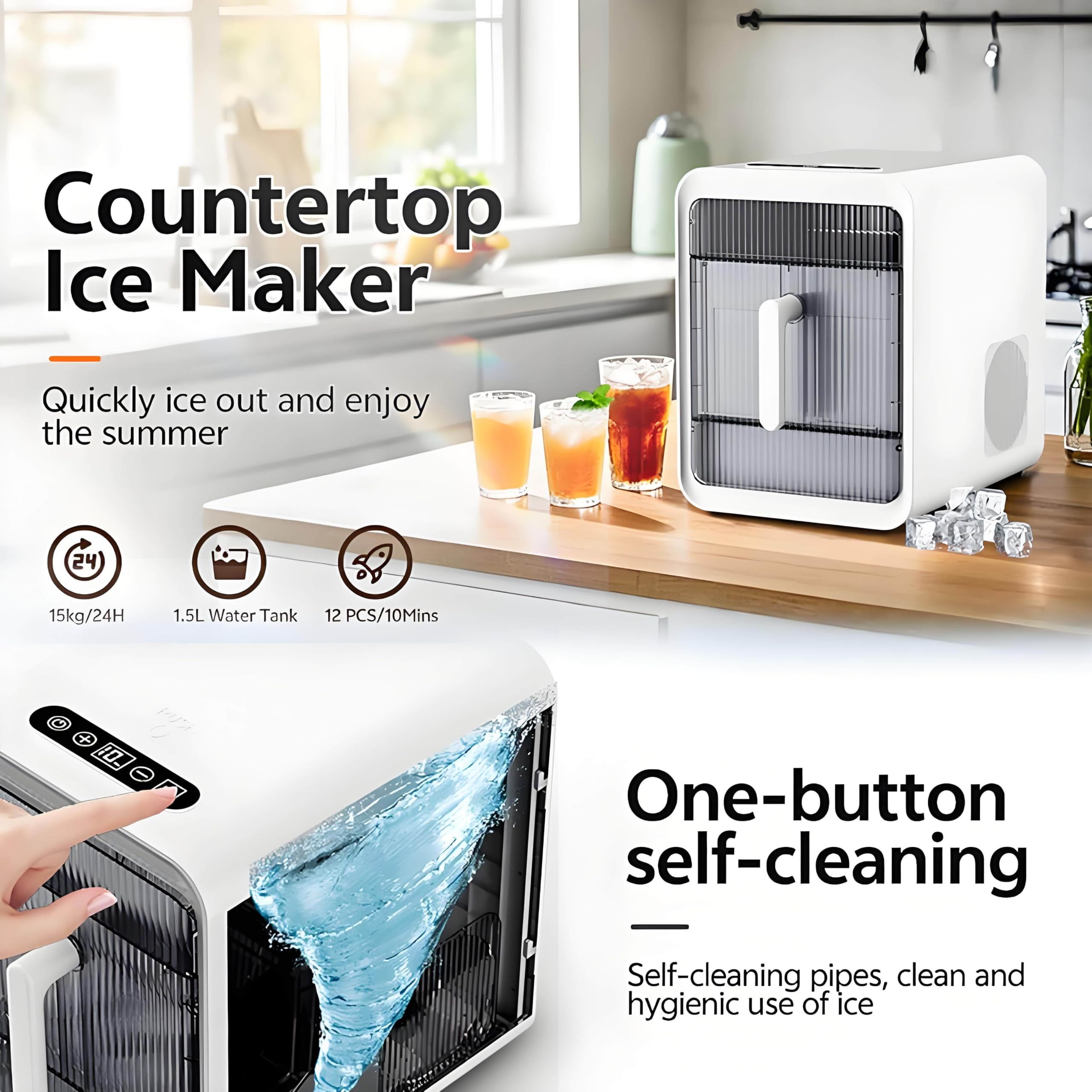 Gshshou Countertop Ice Maker, Self-Cleaning Portable Ice Maker, With Ice Scoop And Ice Drawer, Makes Chewable Ice Cubes, Suitable For Home, Kitchen, Office, Bar, Parties And More on Fridge.com - View 5