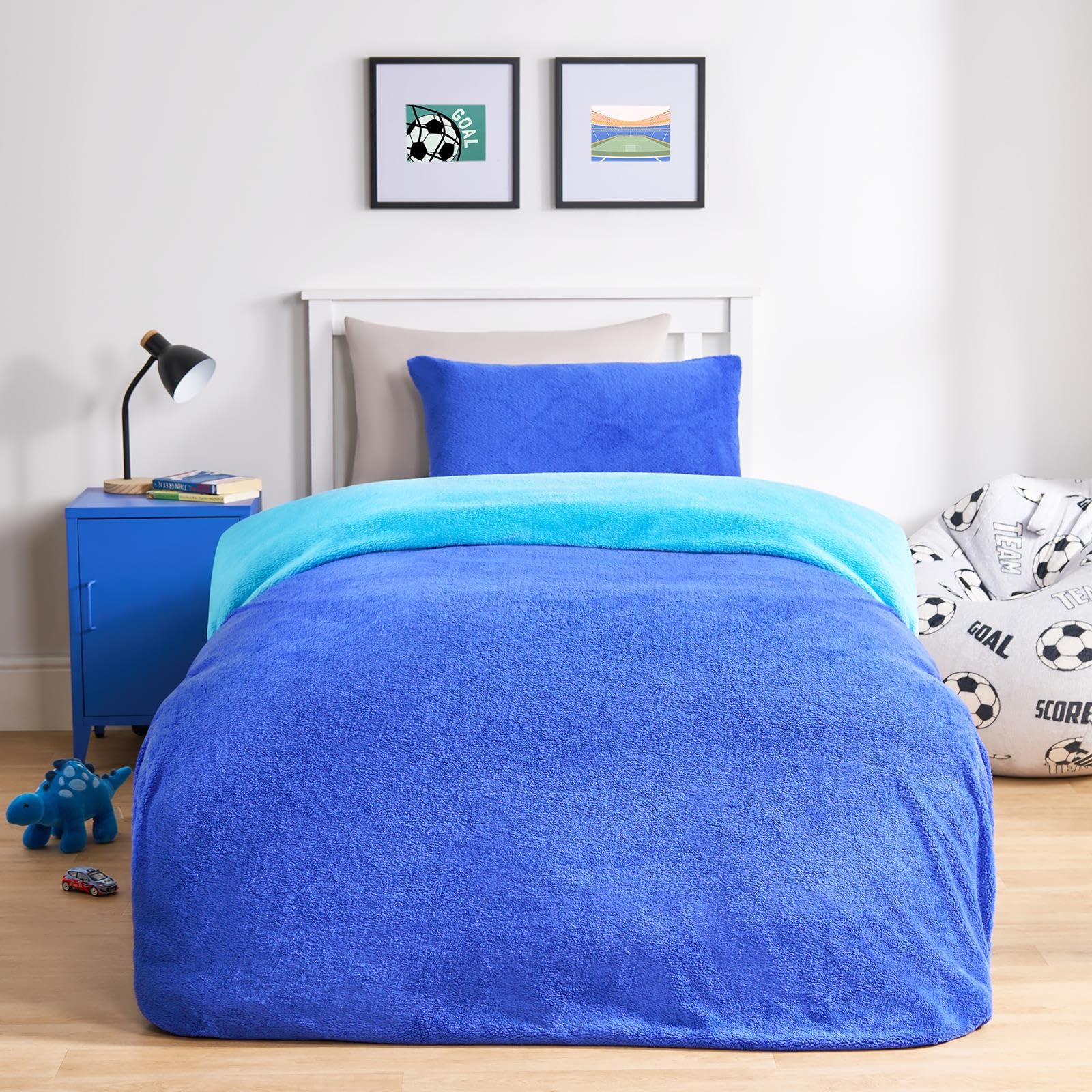 OHS Reversible Teddy Duvet Cover With PillowcaseBlue/sea BlueSingle from B&Q