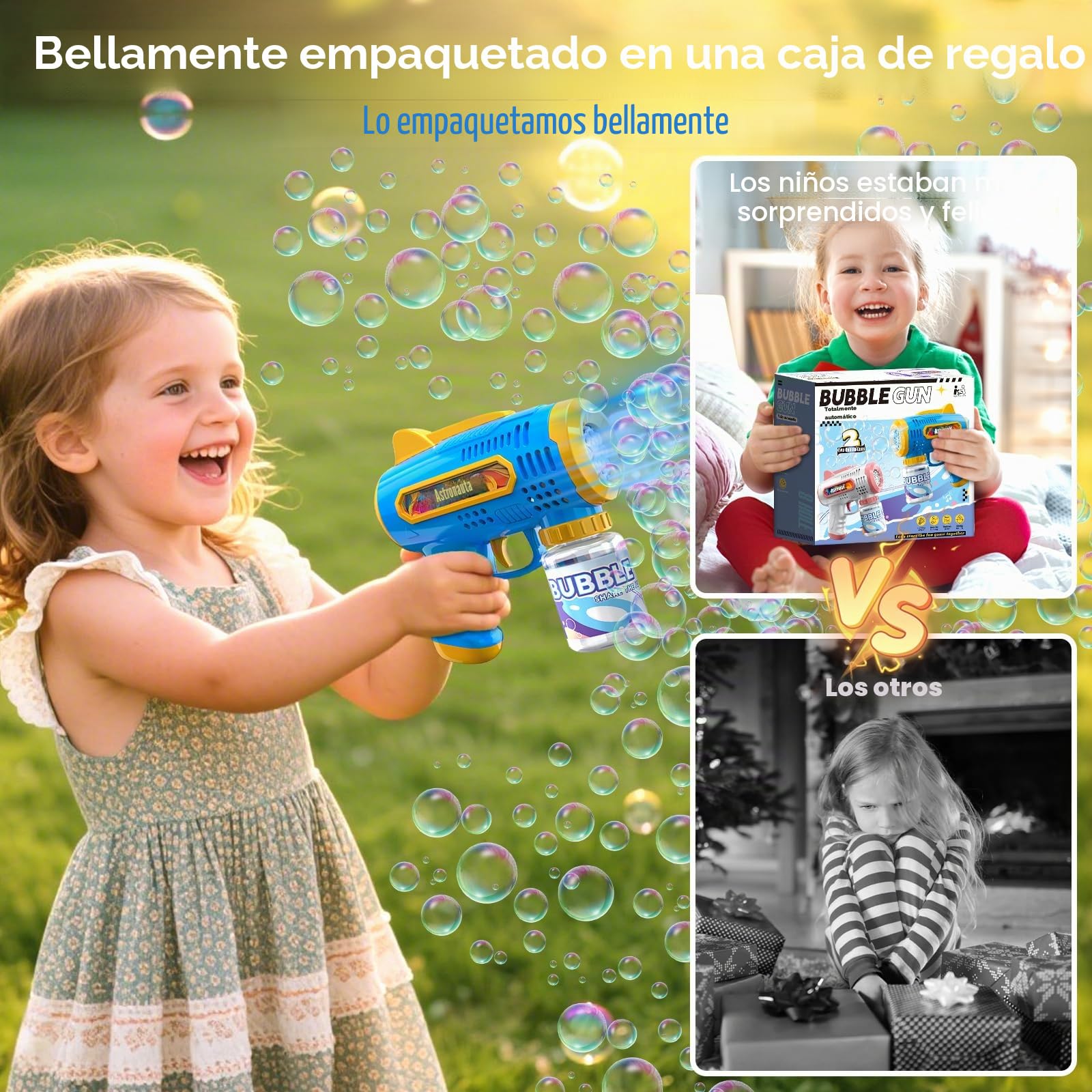 2 Pistola de Burbujas para Niños Máquina Burbujas de Jabon Niños Máquina Automática de Burbujas 10000+ Burbujas para Cumpleaños Fiestas, Aire Libre Bodas