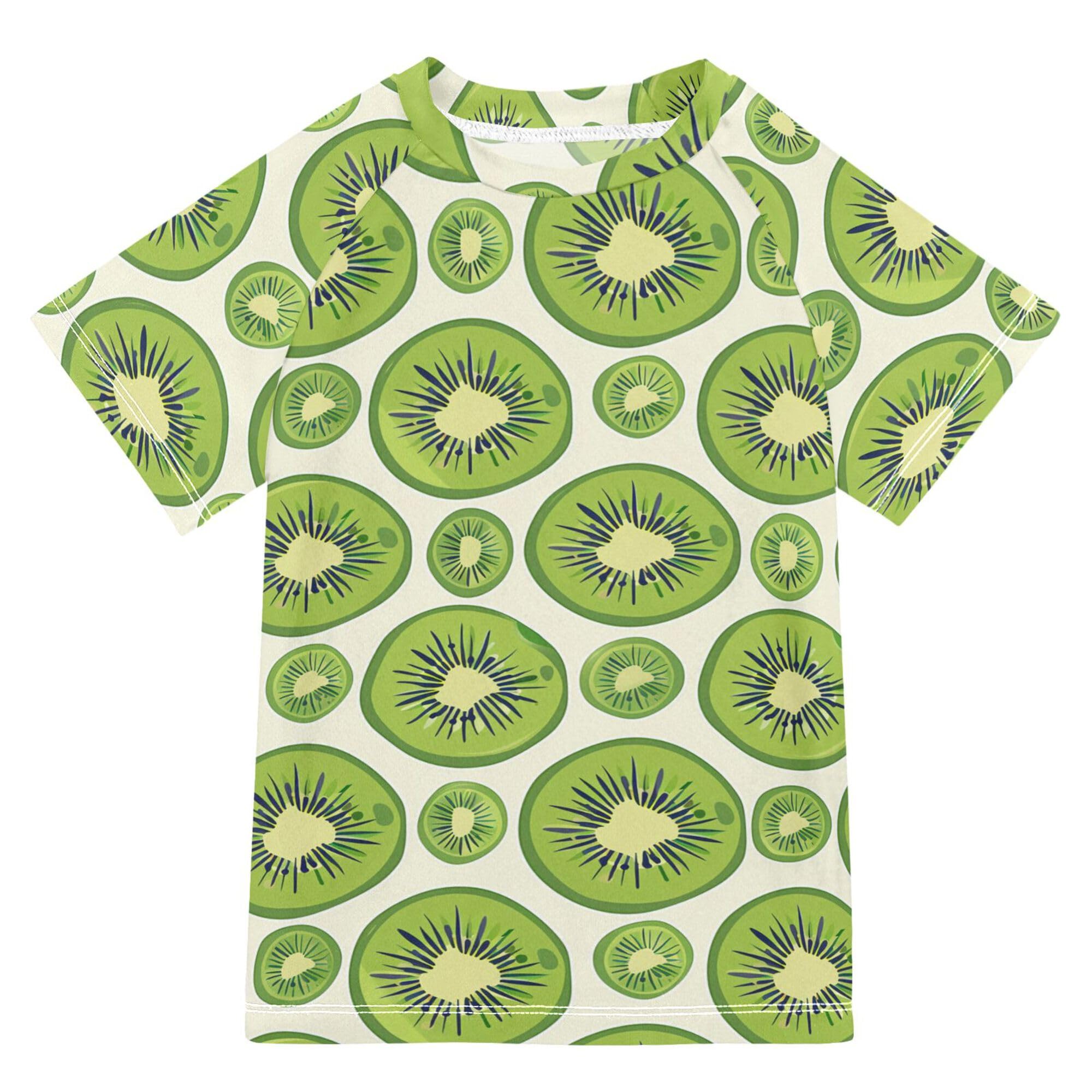 Wudan Cartoon Cute Kiwi Fruits Green Bathing Suit Girls UV Protection Girls Rashguard Swimwears Baseball Shirts for Toddler Boy 5-6T