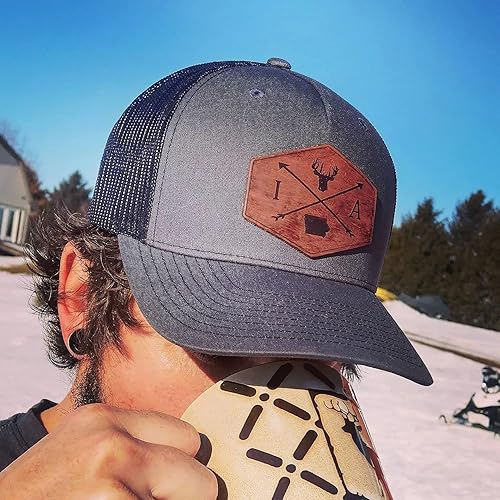 Miniatura 2 de Personalized Custom 112 Style Trucker Leather Patch Hat for Men & Women, 6 Panel Structured Baseball Cap with Snapback Enclosure, Premium Snapback