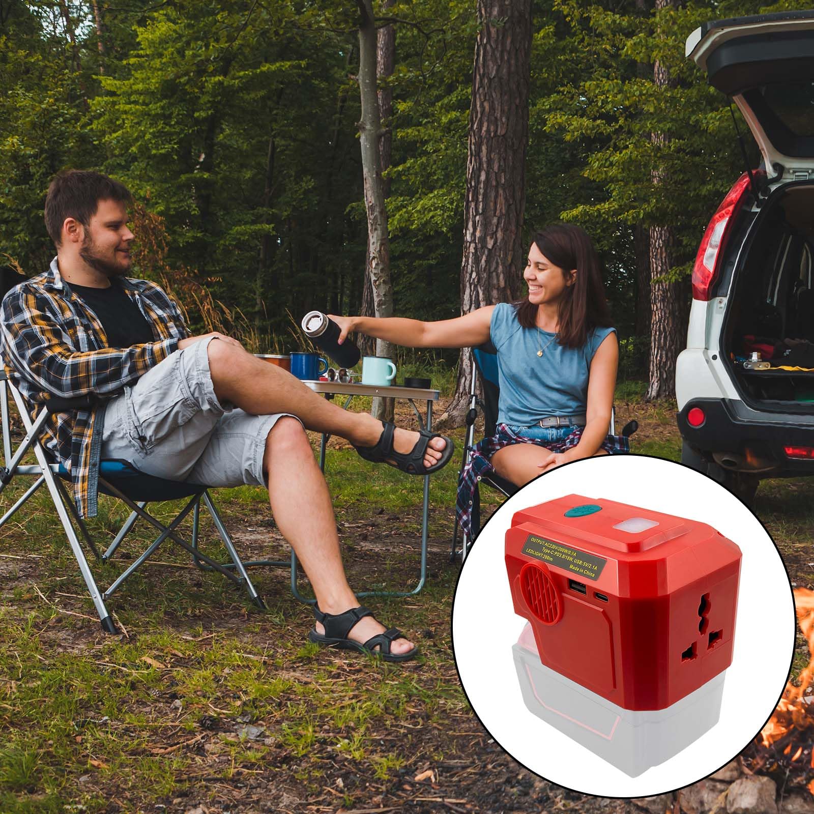 Convertitore per Einhell 18V Batterie, 200W 18V CC a 220 V CA, Adattatore Convertitore per Batterie a Onda Sinusoidale Pura con Lampada LED USB-C 200LM e Prese 230V Inverter per Campeggio