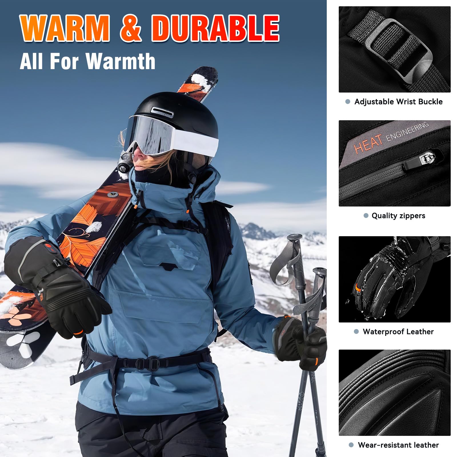 Gants Chauffants USB Pour Hommes - 3 Niveaux De Chaleur - Imperméables - Pour Sport Hiver, Travail Extérieur