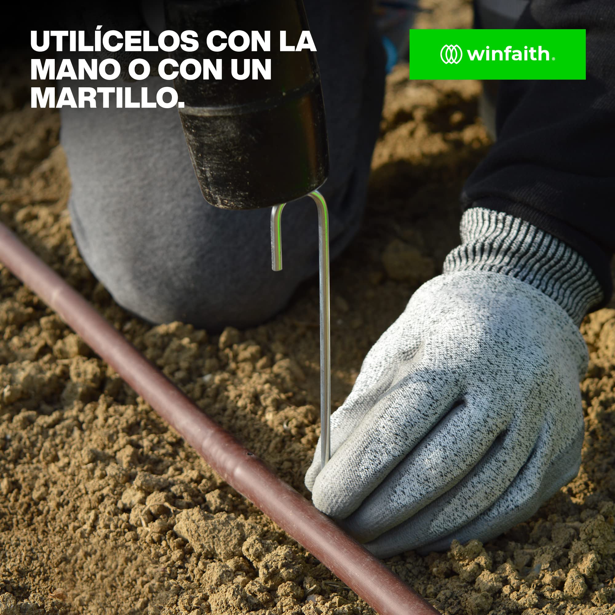 Winfaith 100 Piquetas Sujeta Mangueras de Riego Acero H200 x L20 x D4 mm - Made in Italy EN 10204 3.1 Galvanizado en Caliente - Antióxido Jardín Anclaje Suelo