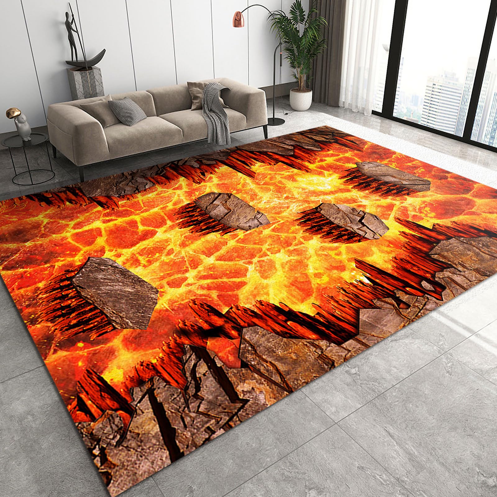 QDJKBL Area Rugs 60 x 140 cm 3D Flame Volcano Magma, Modern Optical Illusions Rugs for Living Room, Carpet Runners Lightweight and Low Profile Soft Texture Perfect for Hardwood Floors