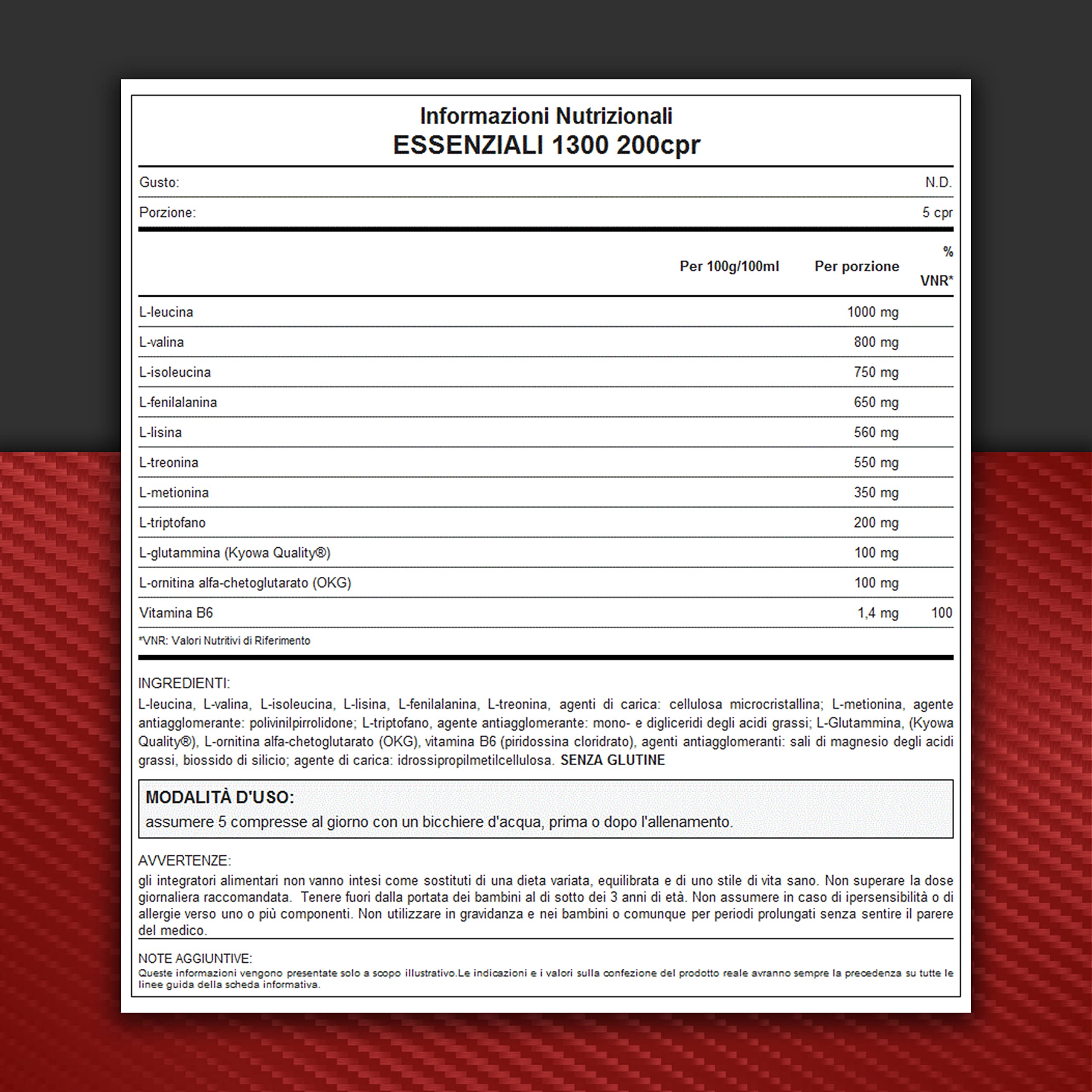 WHY SPORT ESSENZIALI 1300 - Aminoacidi Essenziali con Vitamina B6 e Glutammina - 200 Compresse
