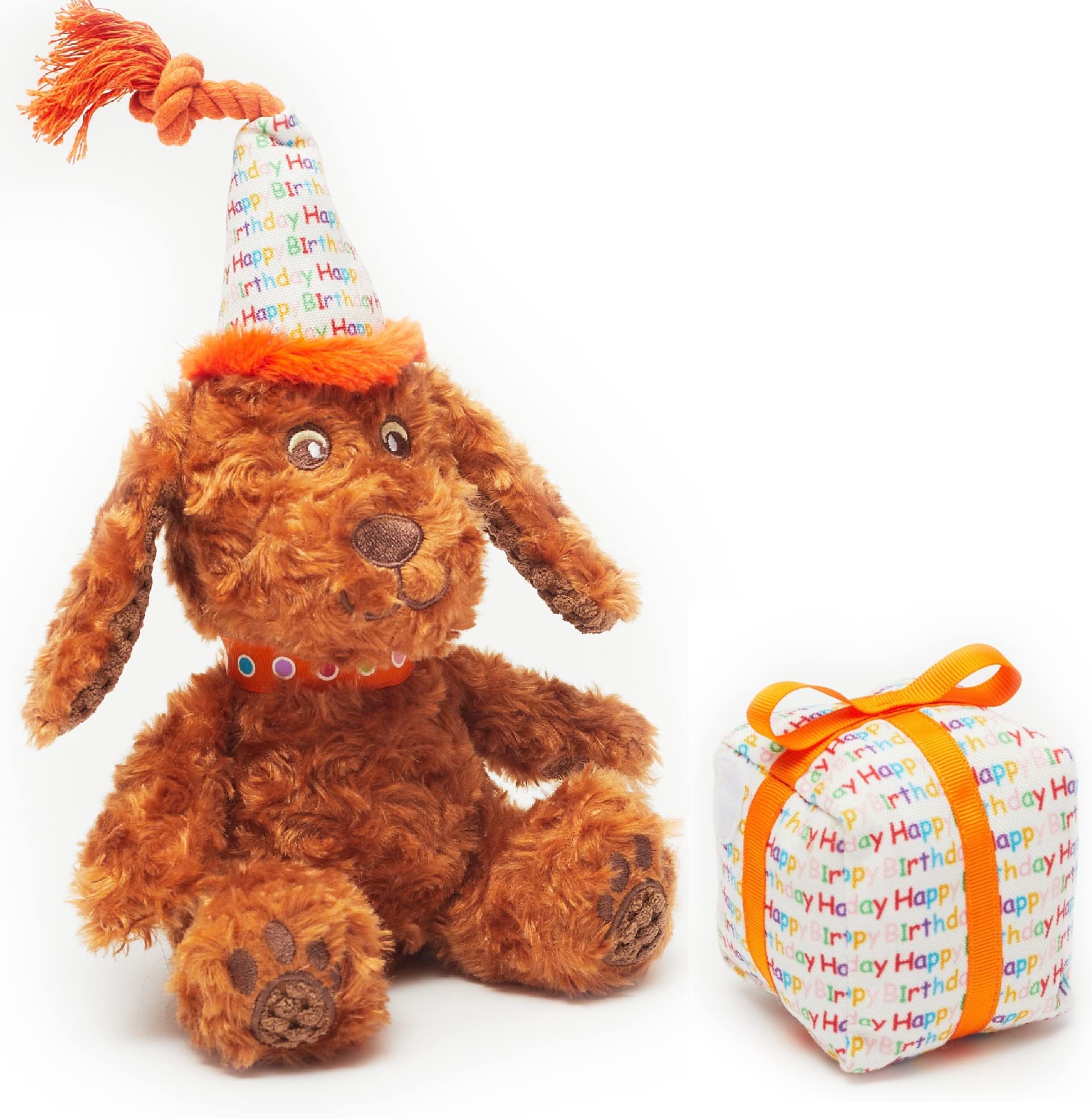 PET LONDONHappy Birthday Dog Toy - 2 Toys in 1-Plush Dog and Detachable Present- Celebrate Dog's Bday or Adoption - Soft Gift for Dog or Pup with Birthday Message, Squeaky, Great Animal Gift