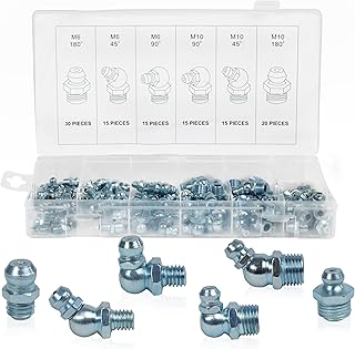 ABN Hydraulic Grease Zerk Fitting Metric 110-Piece Kit – Straight, 90-Degree, 45-Degree Angled Zerks Assortment Set