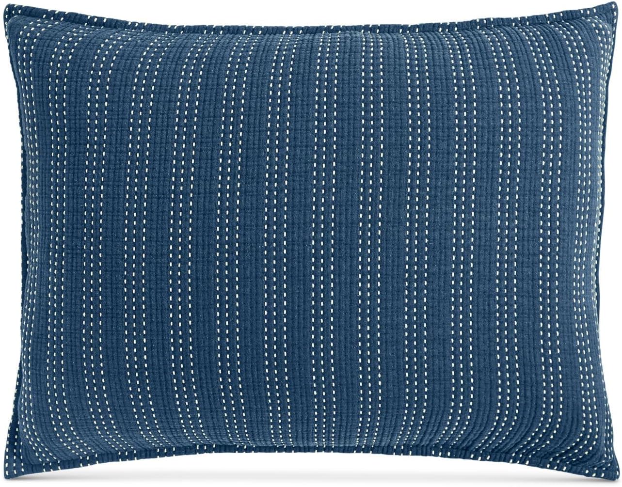 Oake Geo Stitch Coverlet, Full-Queen, Navy