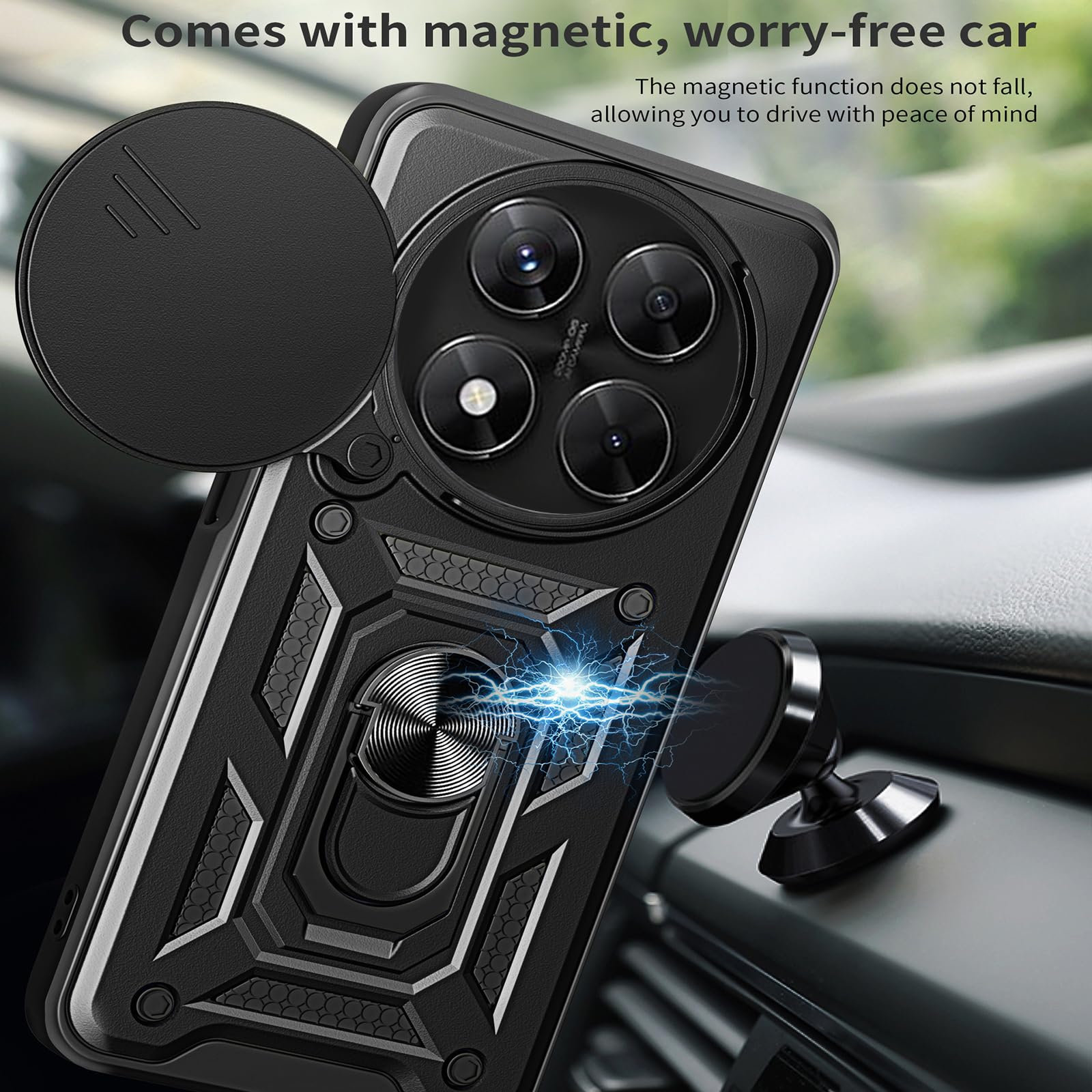 PEIYE Cover Per Xiaomi Redmi Note 13 Pro 4G (NON 5G) - Custodia Antiurto A Doppio Strato Con Anello 360° E Protezione Lente Scorrevole, Blu - 3