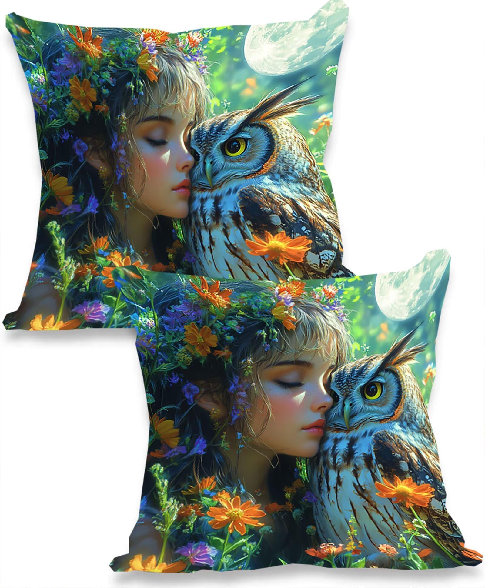 Housses de coussin pour canapé et jardin imperméables 55x55 cm motif hibou pour fille