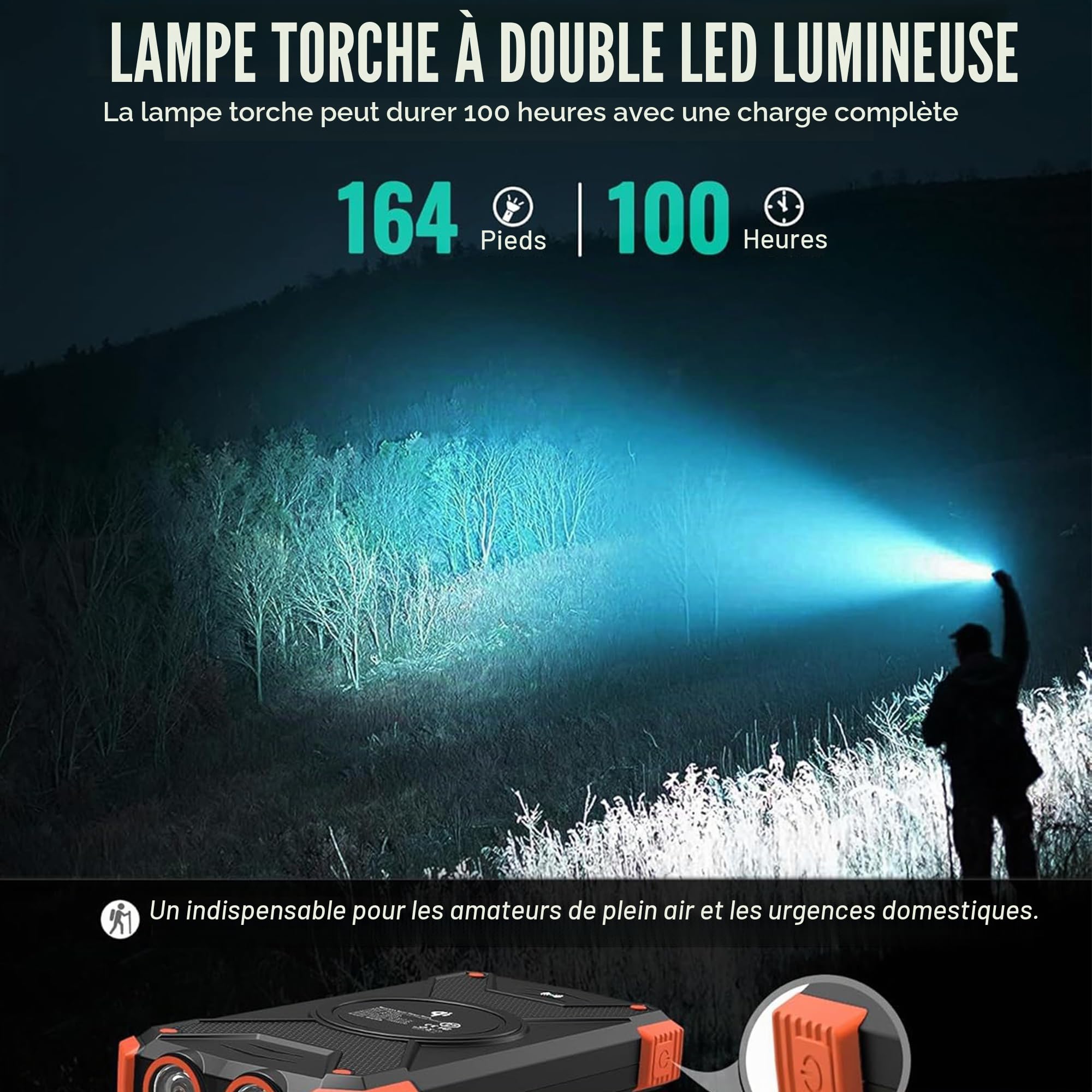Super Power Bank Solar,Recharge sans Fil À 6 Ports 20 000 MAh+LED Haute Intensité+3 Ports De Recharge Rapide 22,5 W,Chargeur Solaire,Chargeur Portable,Batterie Solaire,pour Smartphone,Camping