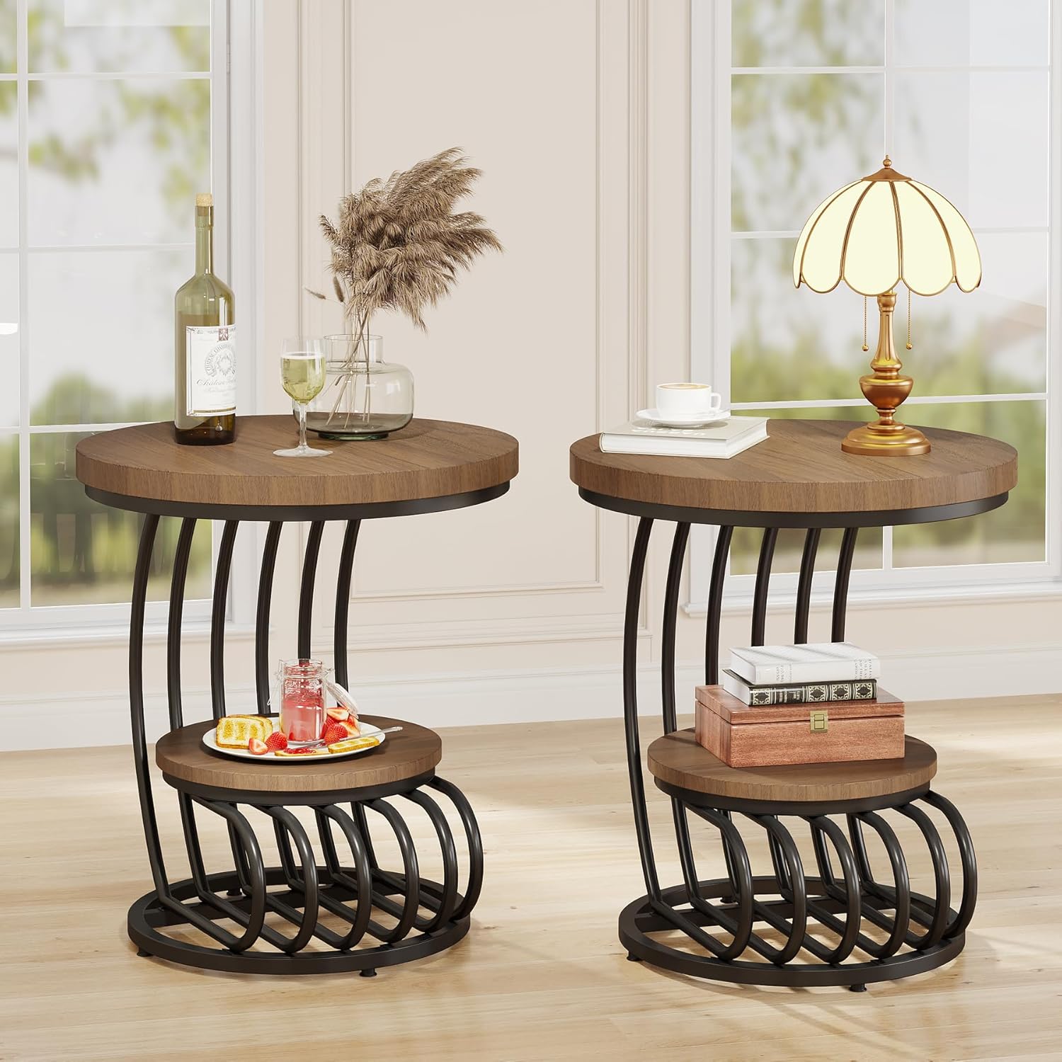 Amazon.com: Tribesigns Round End Side Table: 2 Tiers Side Table Set of ...