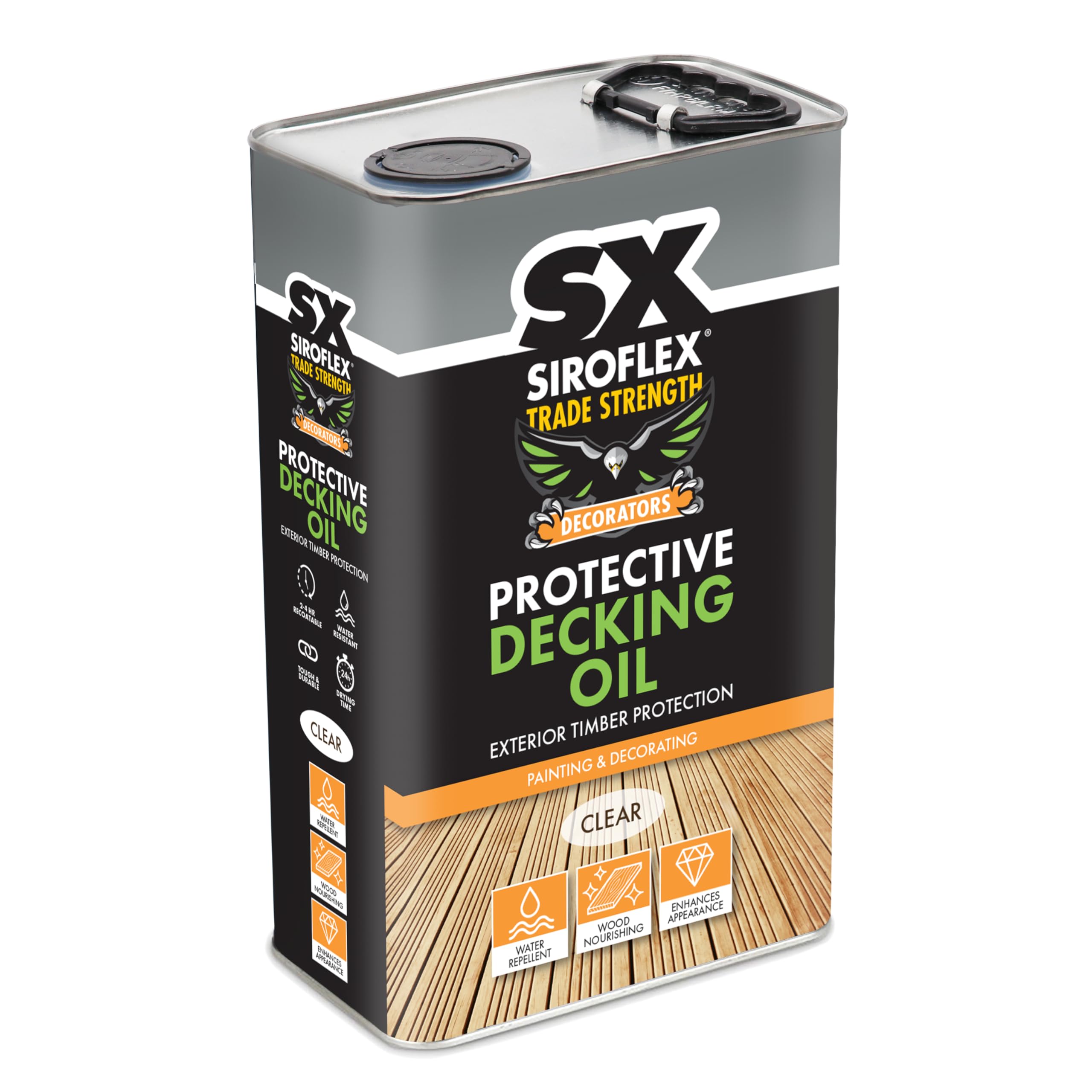 SX Siroflex Protective Decking Oil Clear 5L – Water‑Repellent Timber Treatment for Decking – Nourishes & Enhances Wood – Tough, Durable Finish