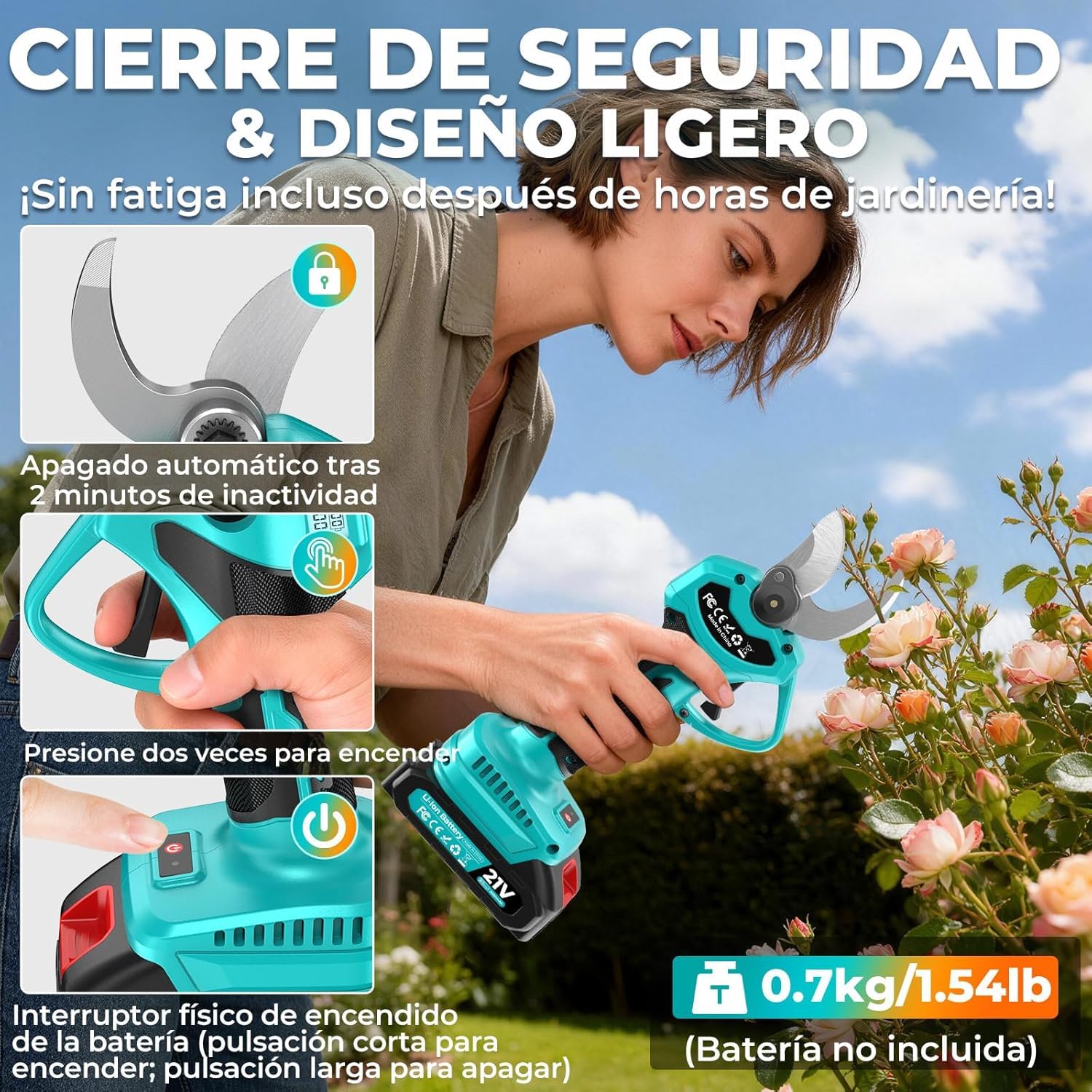 Tijeras de Podar Eléctricas, 21V Motor Sin Escobillas,33mm Tijeras de Podar Bateria con 2 x 2 Ah Baterías,Pantalla LCD y SK7 Cuchillas, Ligera Tijeras Podar para Jardinería, Árboles Frutales, Rosales