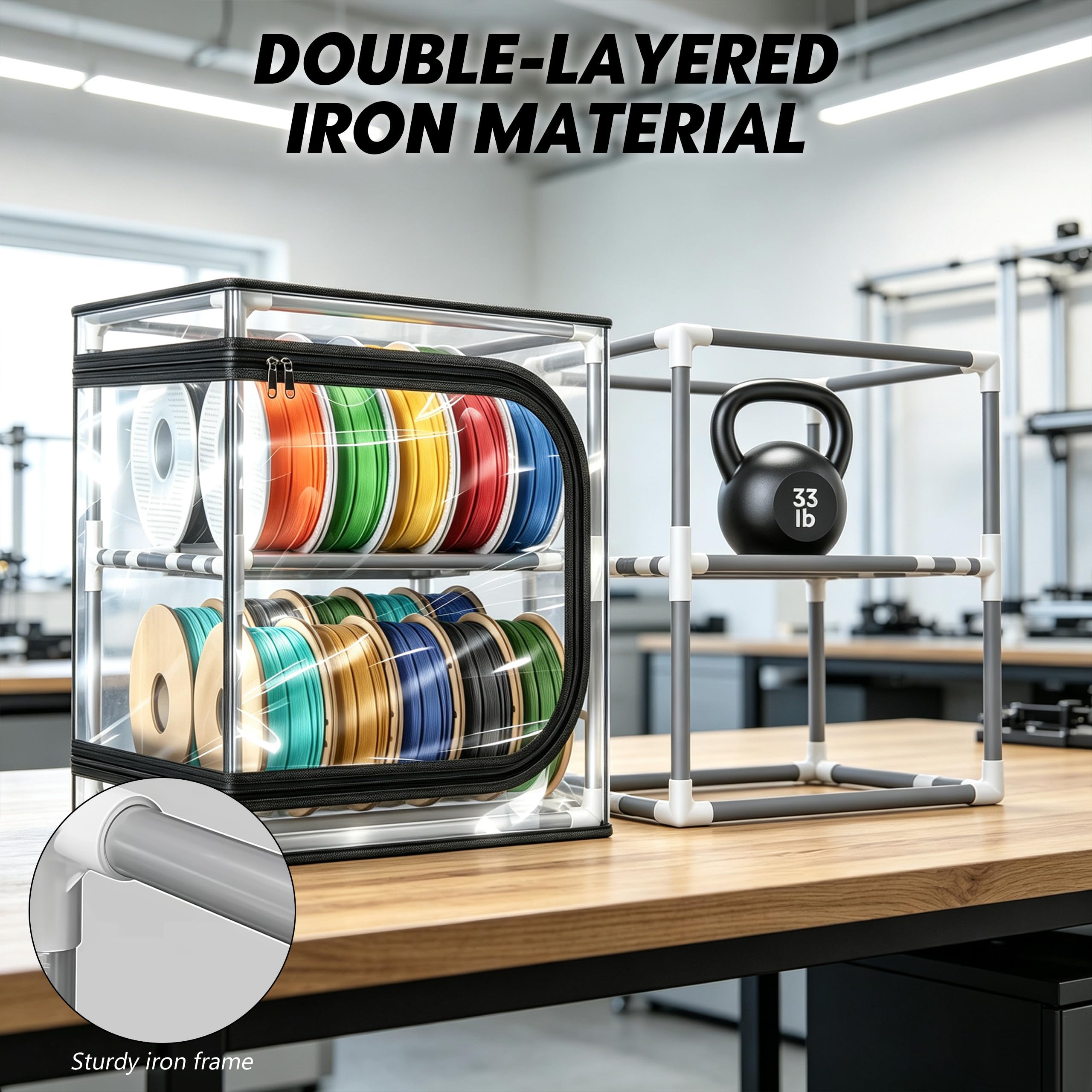 Caja de almacenamiento de filamentos 3D, 2 estantes de metal para