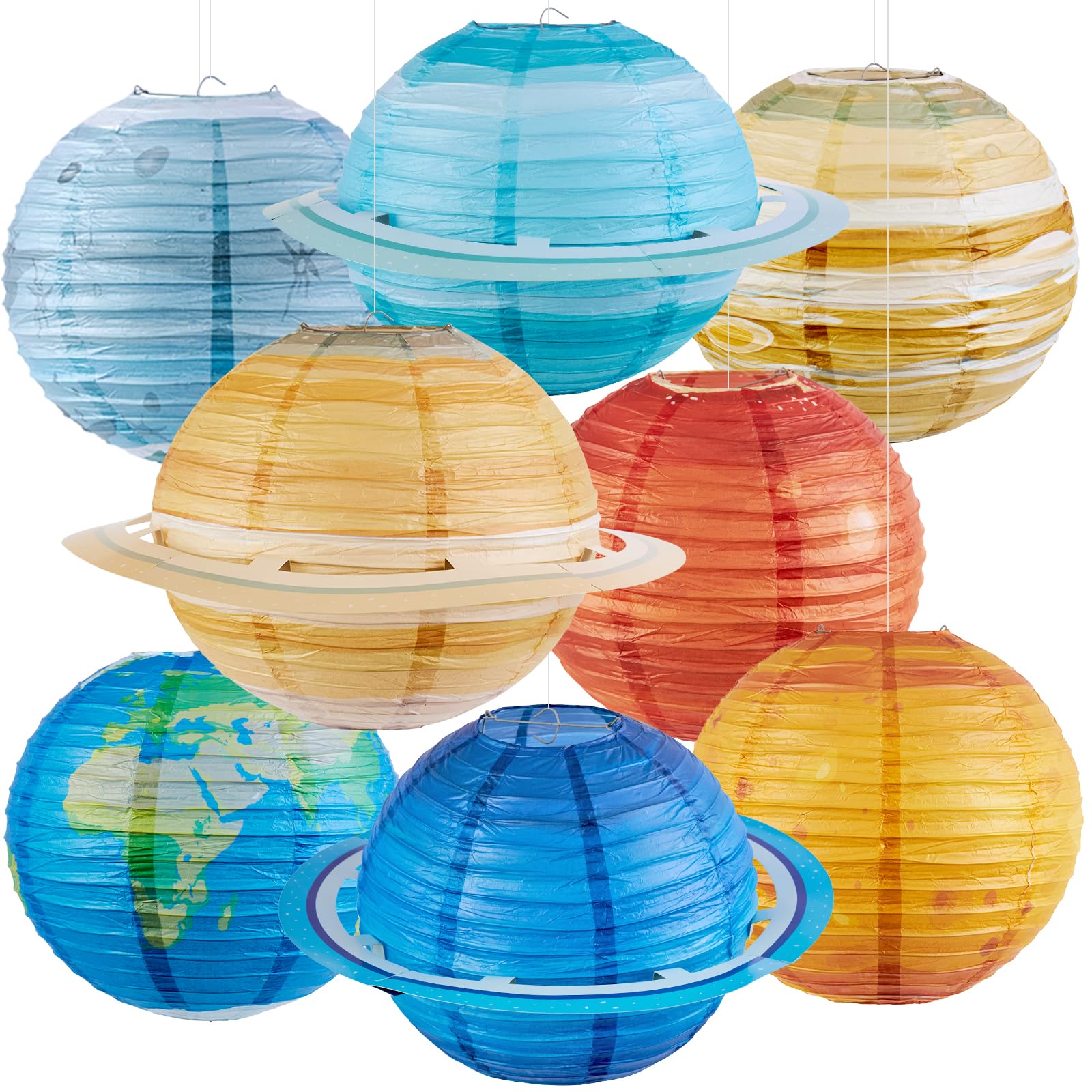 Easy Joy Space Paper Lantern Planets Lanterns Out of This World Space Outer Space Party Decorations Galaxy Earth Birthday Decor Classroom Science Astronaut Theme Solar System Party for Kids 8PCS