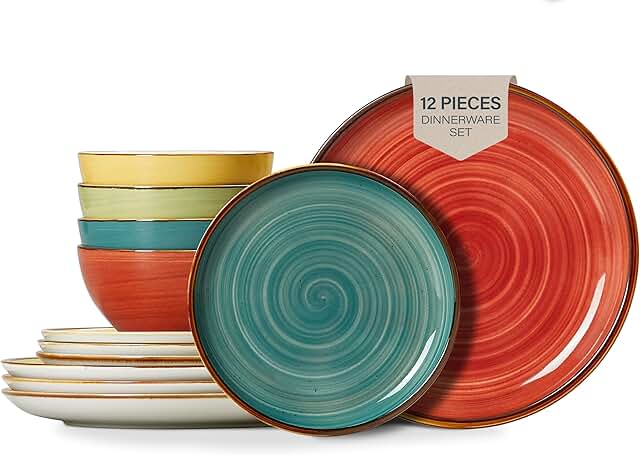 ONEMORE Plates and Bowls Set - Microwavable, Oven & Dishwasher Safe Porc...