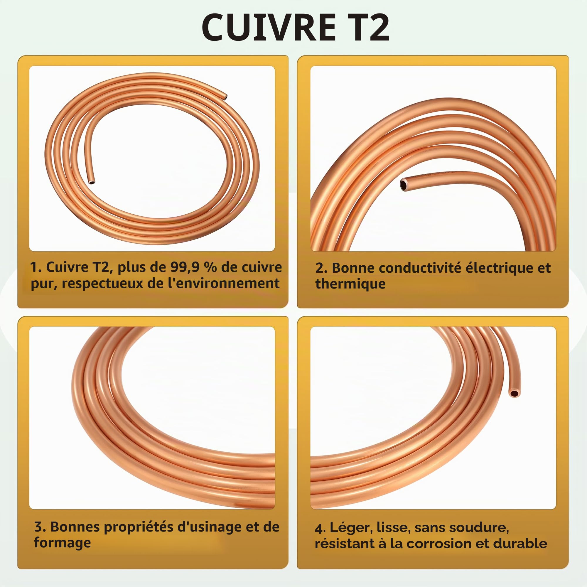 Tube en cuivre 99,9 % KWOKWEI, Tube en cuivre souple OD 6 mm ID 4,8 mm, Longueur 3 M de tube rond en cuivre pour la technique du froid, générateurs, barres de courant, dispositifs de commutation