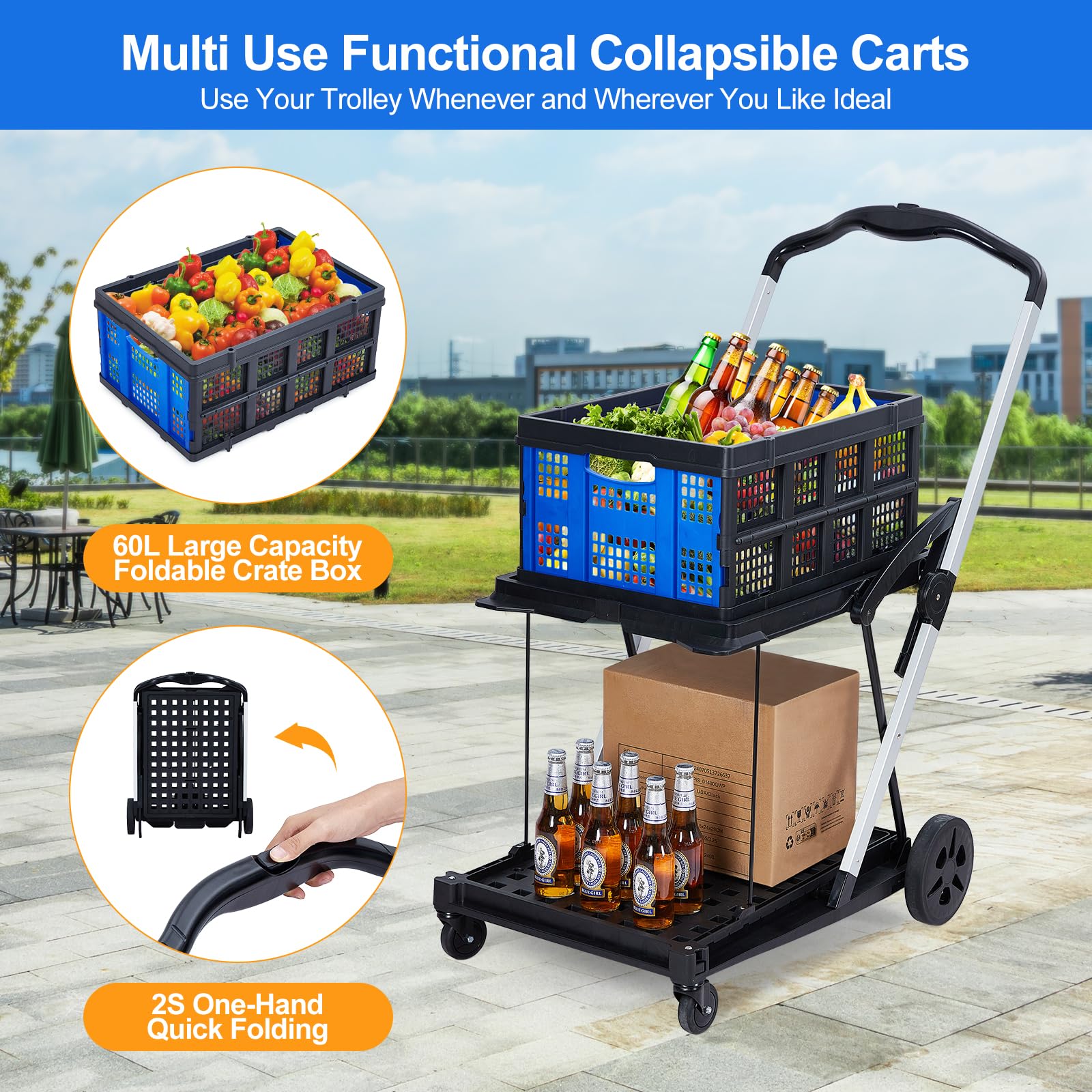 Amazon.com: GarveeTech Collapsible Shopping Cart, Foldable Grocery