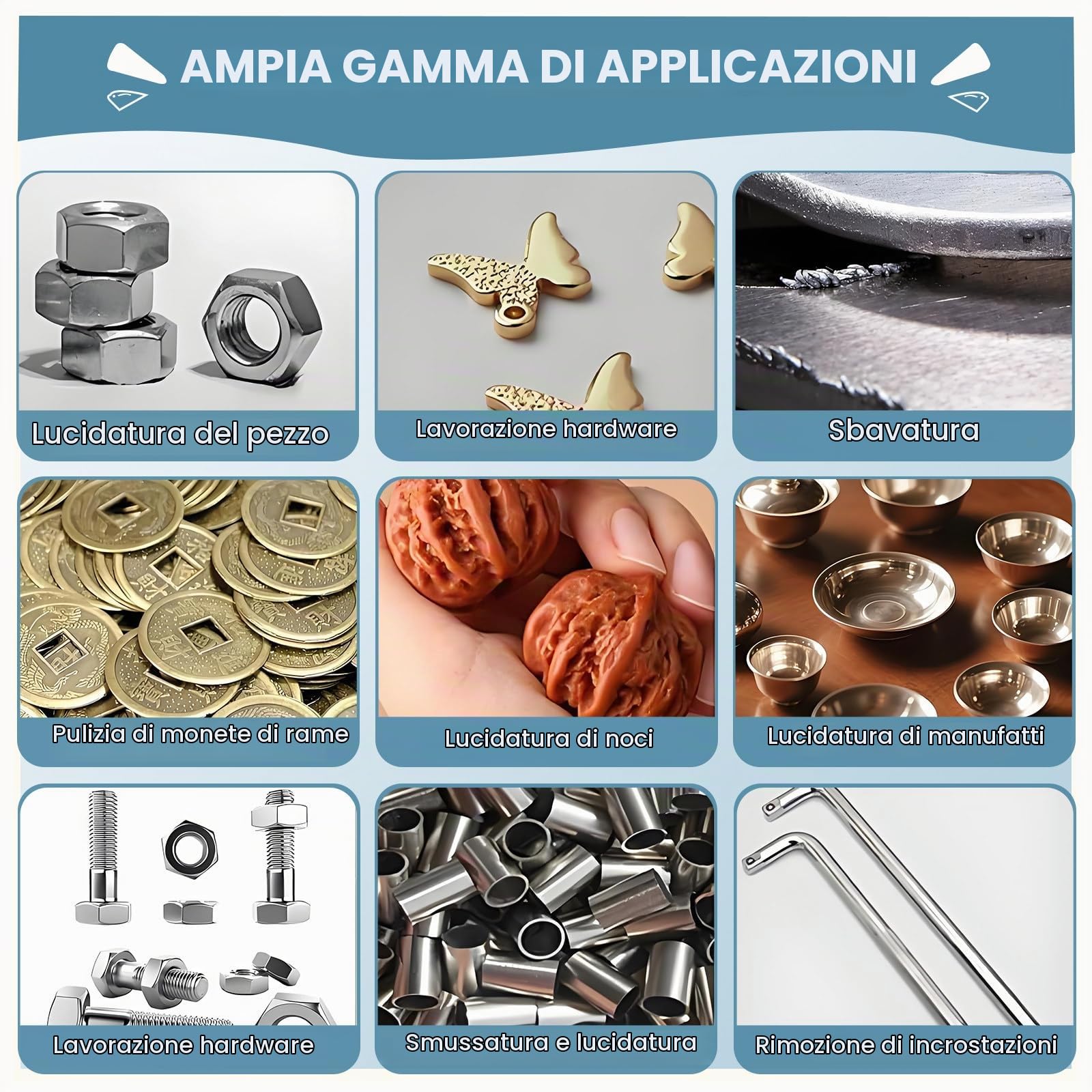 Lucidatrice a Vibrazione, lucidatrice elettrica, buratto Vibrante, Kit Professionale per lucidatura di Parti di Auto, Piccoli Accessori in Metallo per Gioielli, Accessori in Metallo