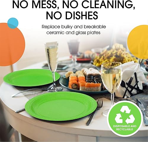 Miniatura 7 de Exquisite Platos de papel lima de 7 pulgadas, 100 unidades, platos de papel de lima de 7 pulgadas, platos de papel a granel, platos desechables de