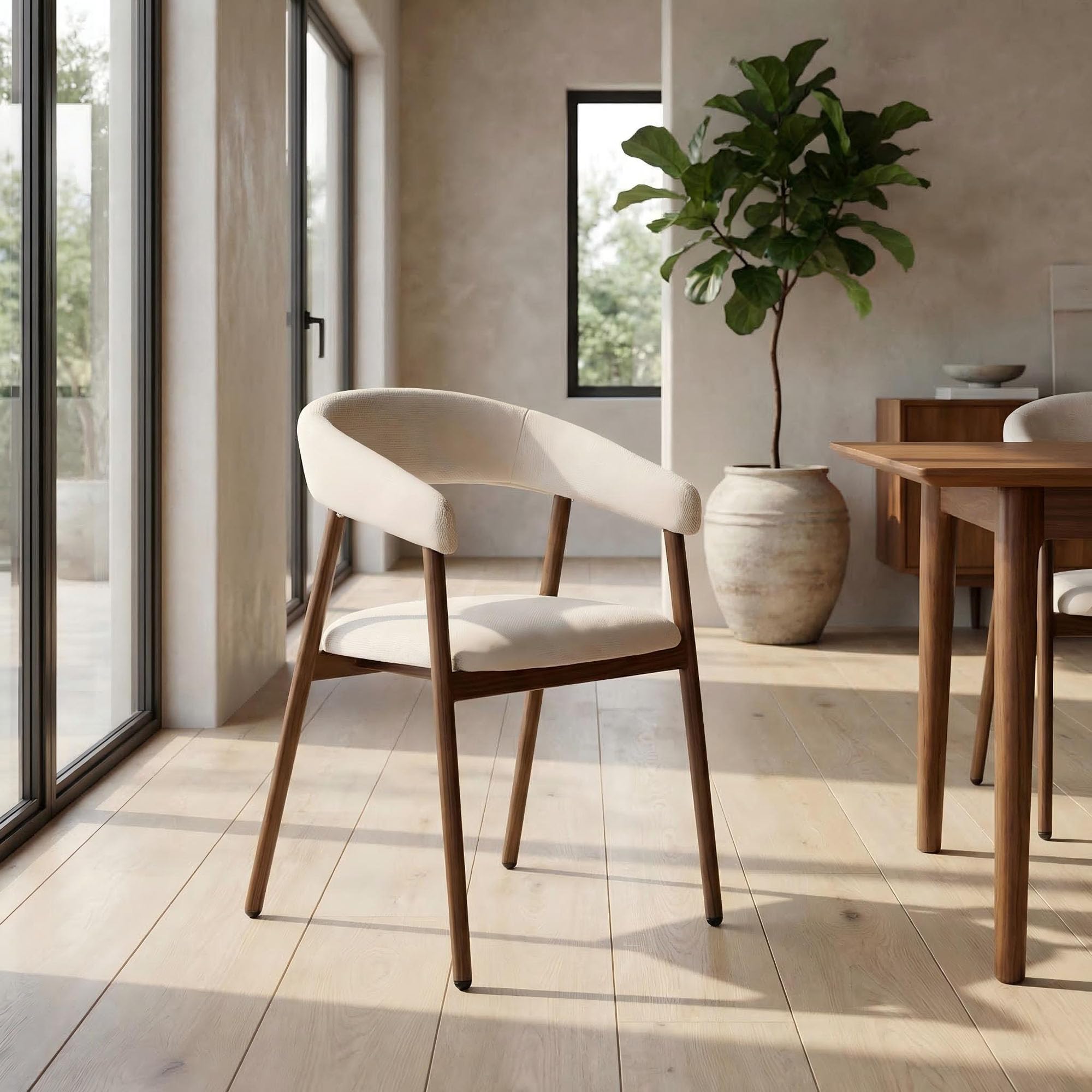 Mittelalter Esszimmerstühle, Beige, 4 Stück, Bogenlehne