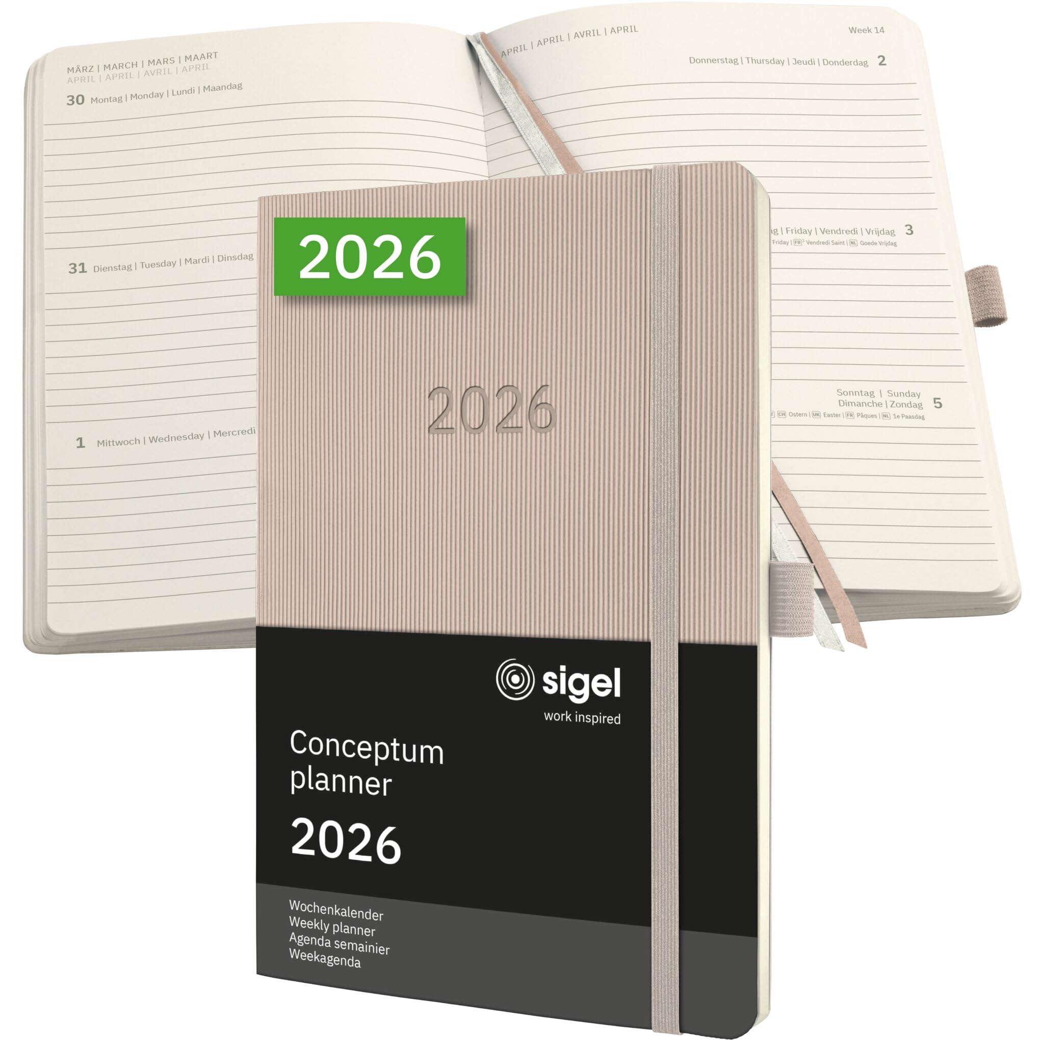 SIGEL C2630 Weekly planner Conceptum 2026-1 year - approx. A5 - taupe - 2 pages = 1 week - softcover - 80 gsm - 192 p. - PEFC-certified