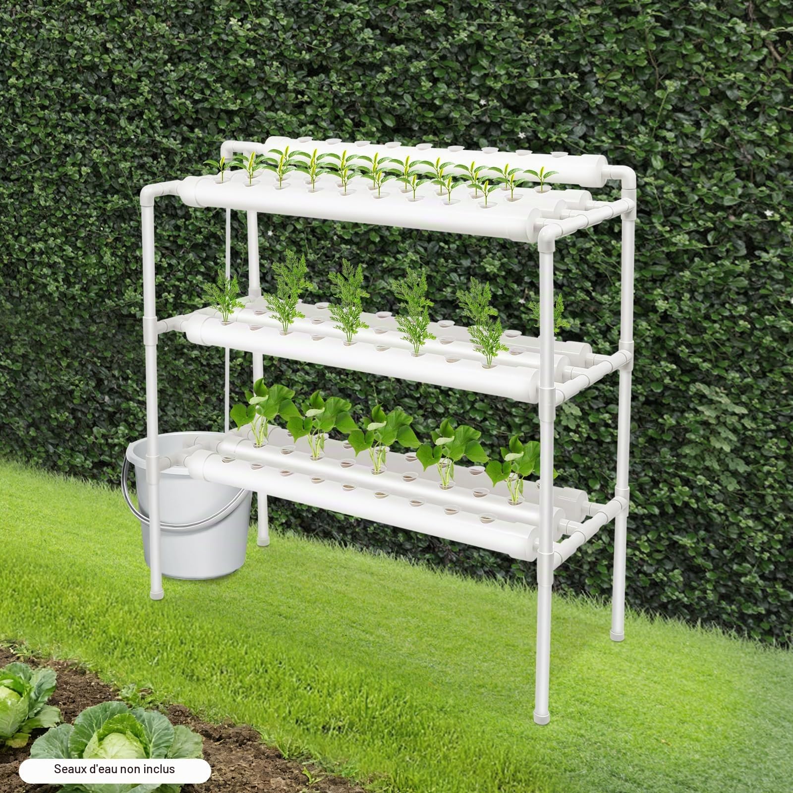 Système de culture hydroponique - Système de culture hydroponique avec 90 emplacements de plantation - 3 niveaux - Système de culture de tubes en UPVC - Économie d'eau - Kit de culture hydroponique