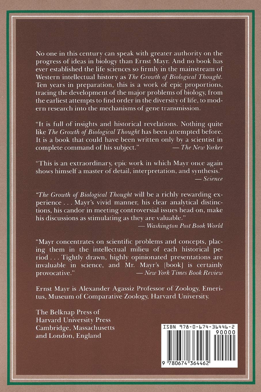 The Growth of Biological Thought: Diversity, Evolution, and Inheritance