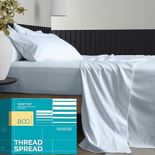 THREAD SPREAD Sábanas 100% de algodón egipcio, tamaño King dividido de 800 hilos, sábanas de 5 piezas para cama ajustable, sábanas de algodón tejido disponible en Yaxa Peru