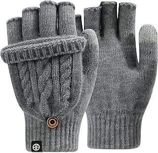 Winter Fingerless Gloves for Women Men Warm Knitted Convertible Mittens Flap Cover